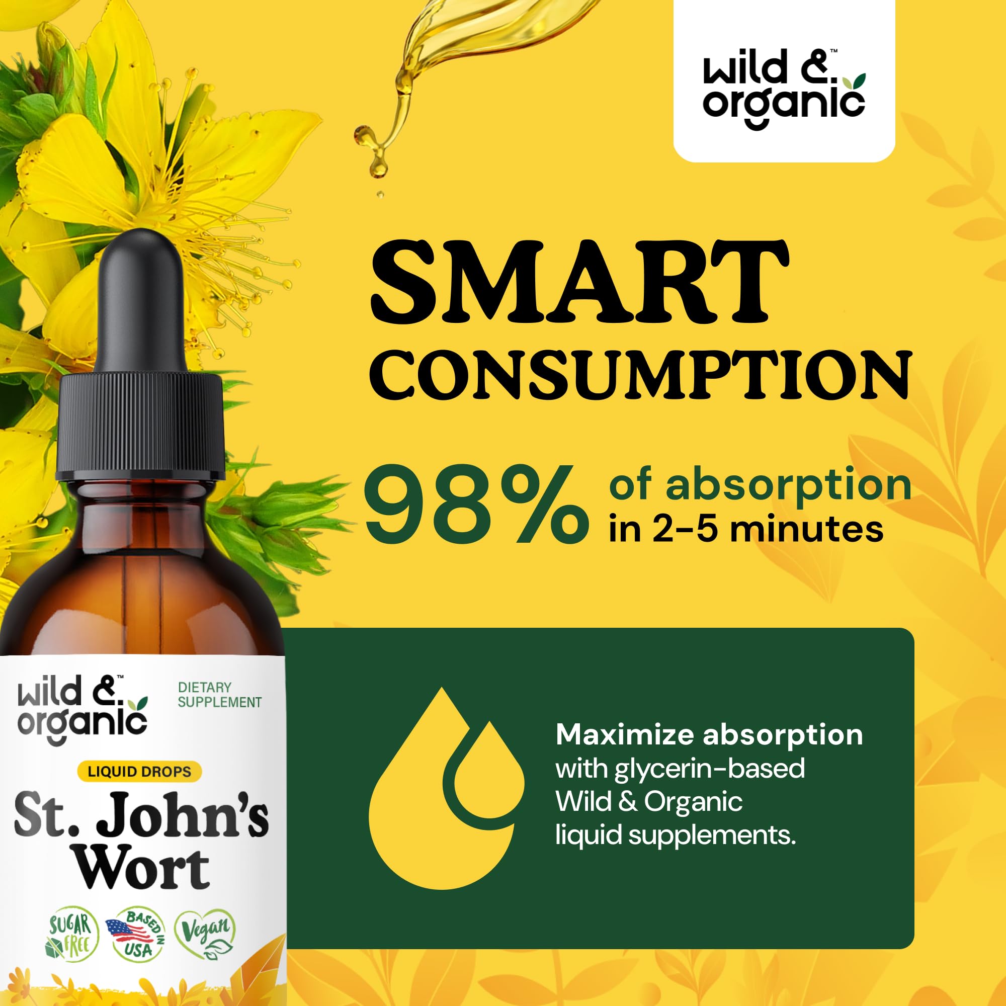 Wild & Organic St John's Wort Tincture 450mg with dropper