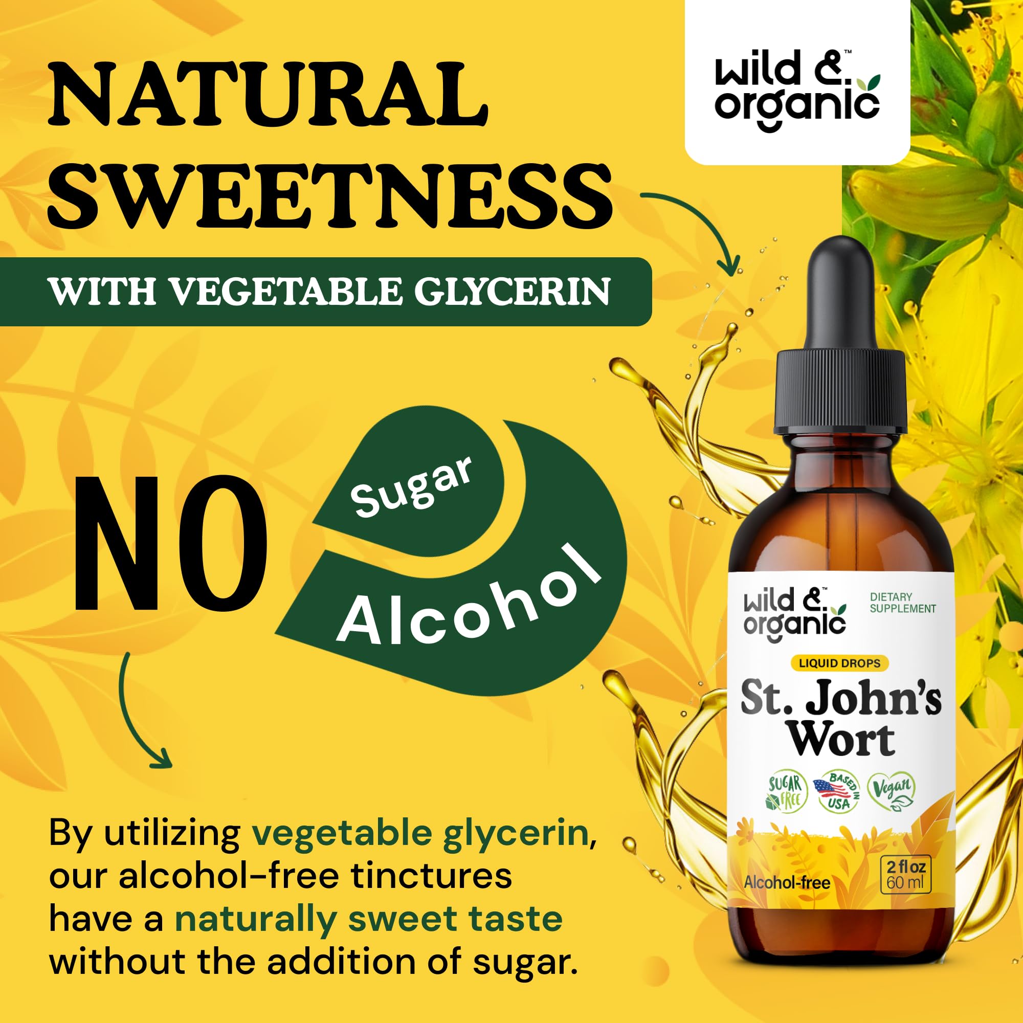 Wild & Organic St John's Wort Tincture 450mg with natural background