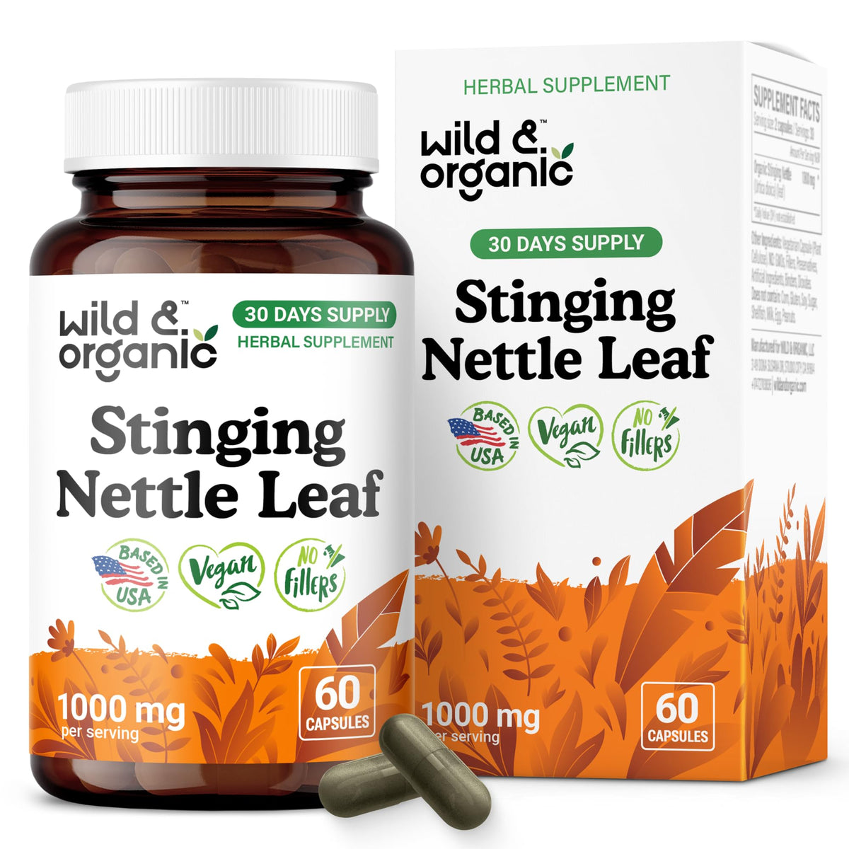Wild & Organic Stinging Nettle Capsules 1000mg front view