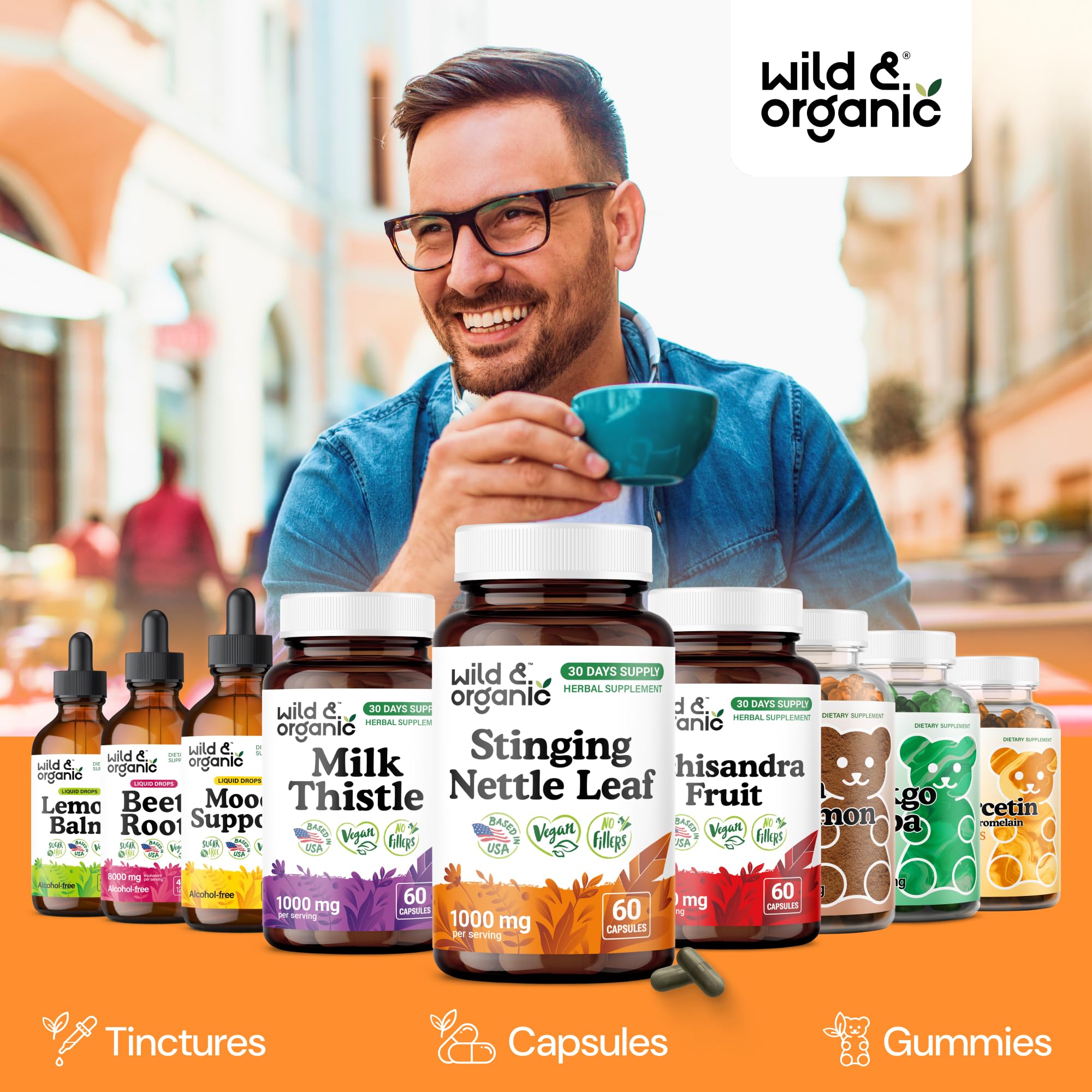 Wild & Organic Stinging Nettle Capsules 1000mg open bottle