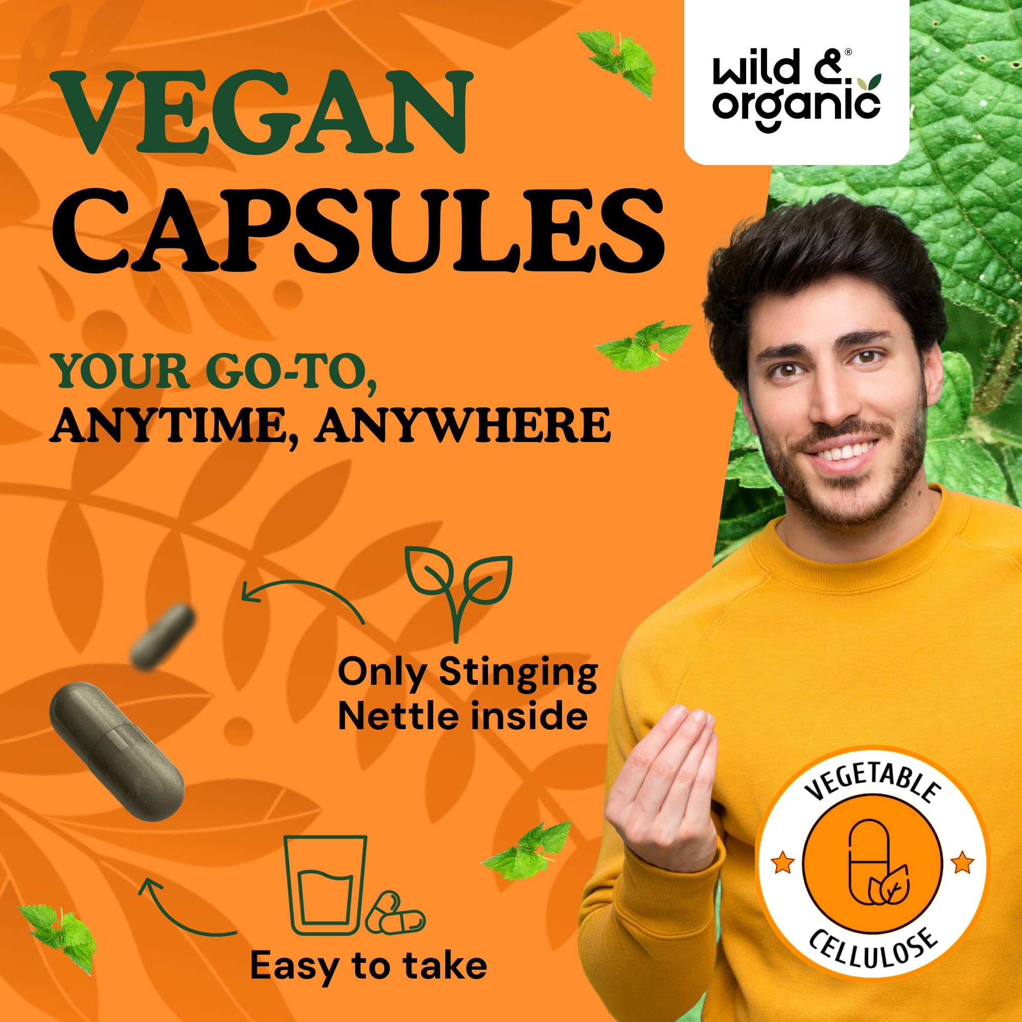 Wild & Organic Stinging Nettle Capsules 1000mg showing capsules