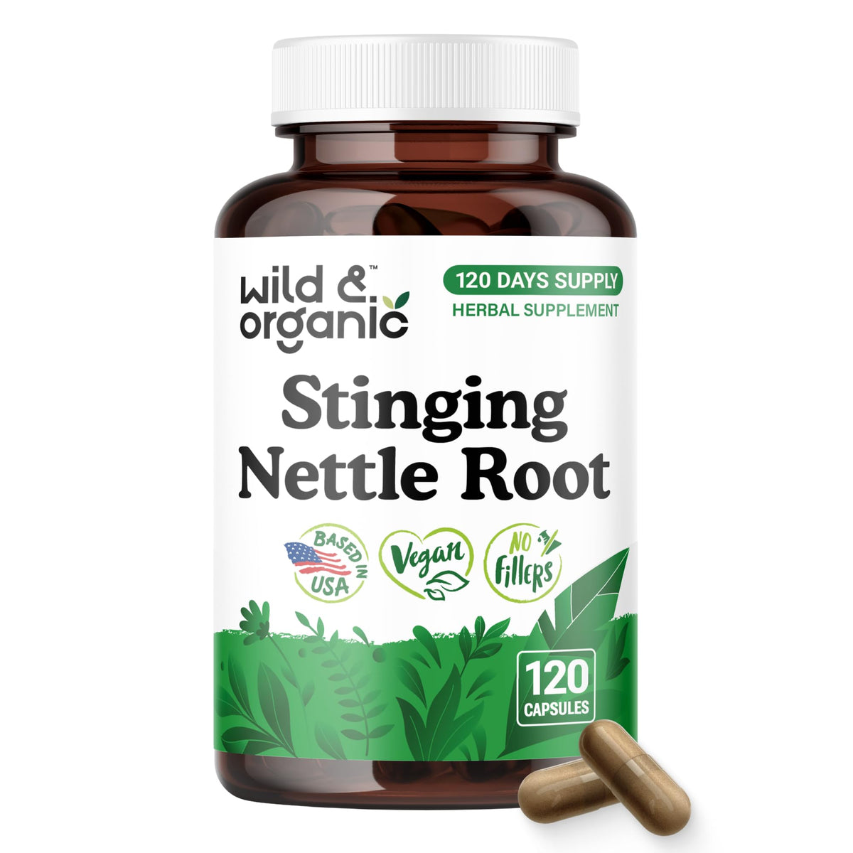 Wild & Organic Stinging Nettle Capsules 500mg front view