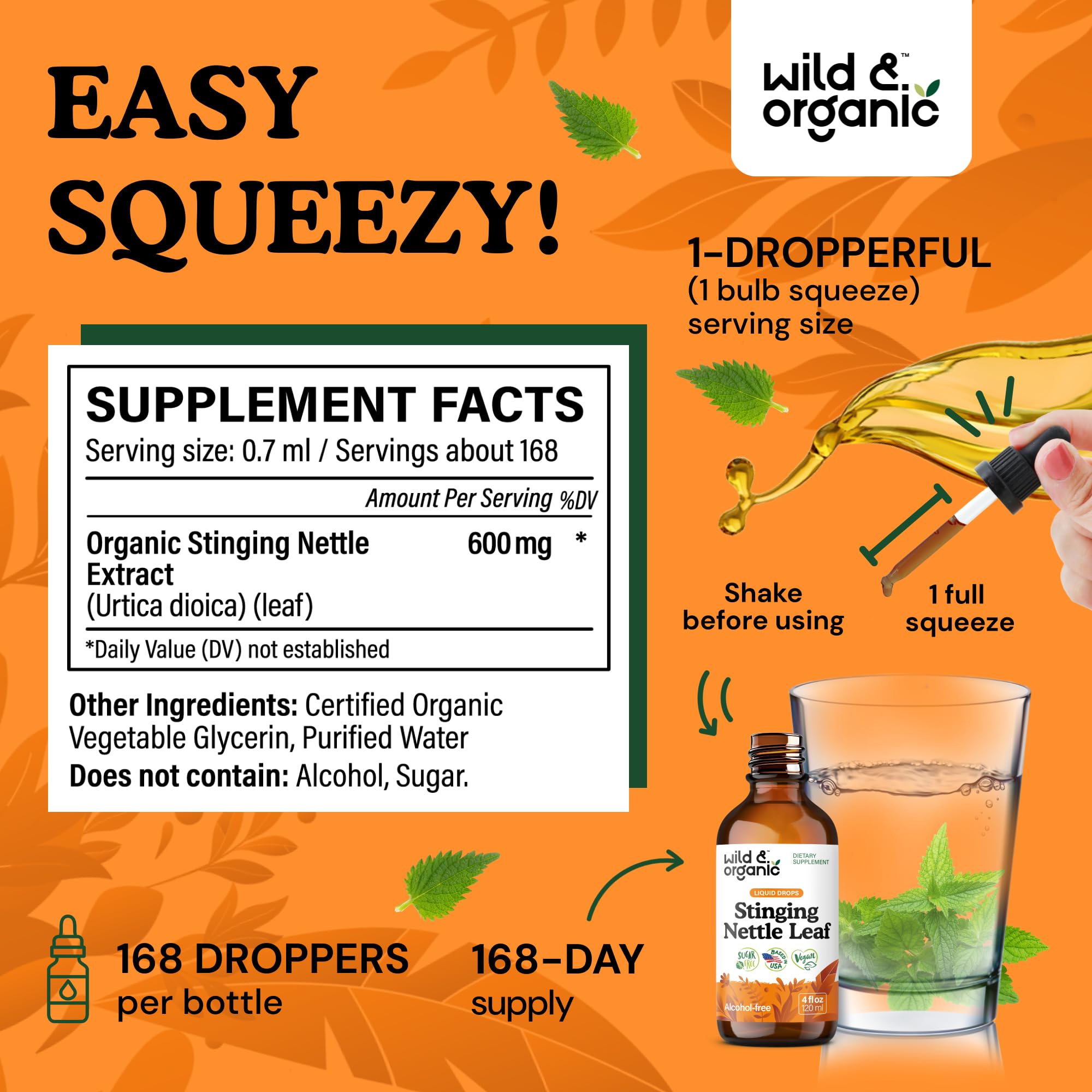 Wild & Organic Stinging Nettle Tincture 600mg dropper in use