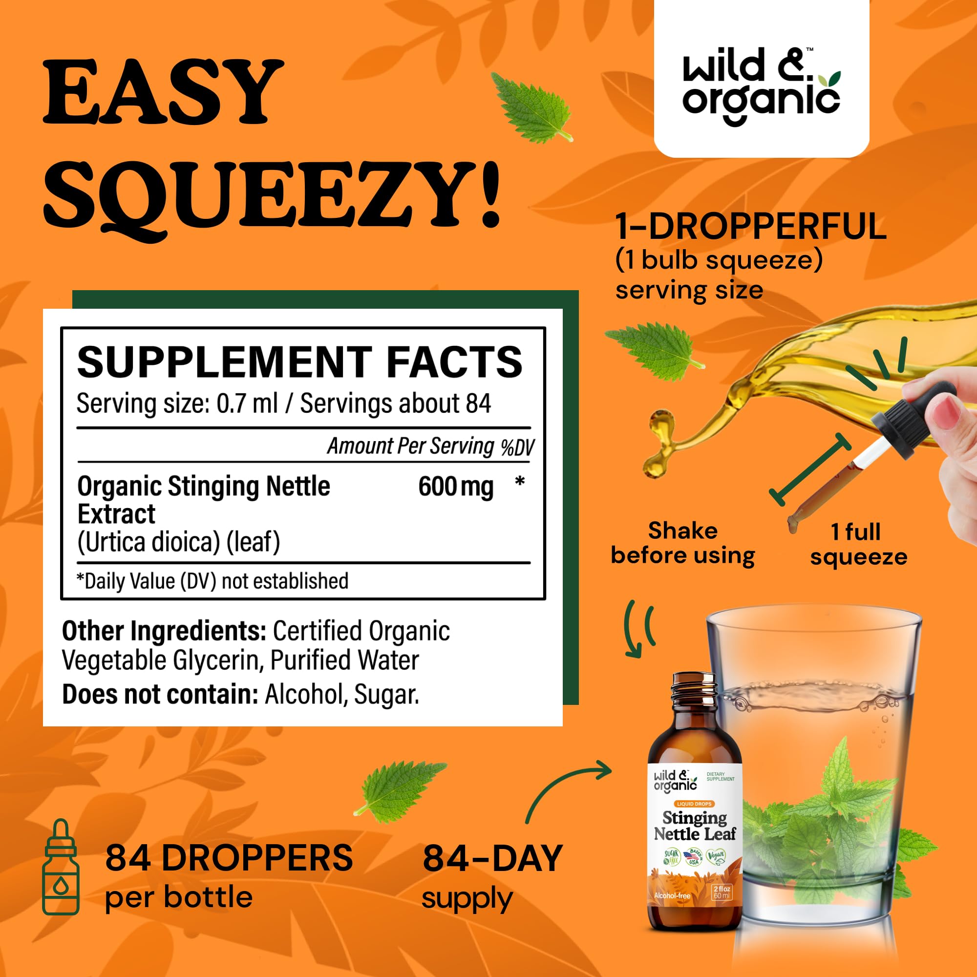 Wild & Organic Stinging Nettle Tincture 600mg dropper top
