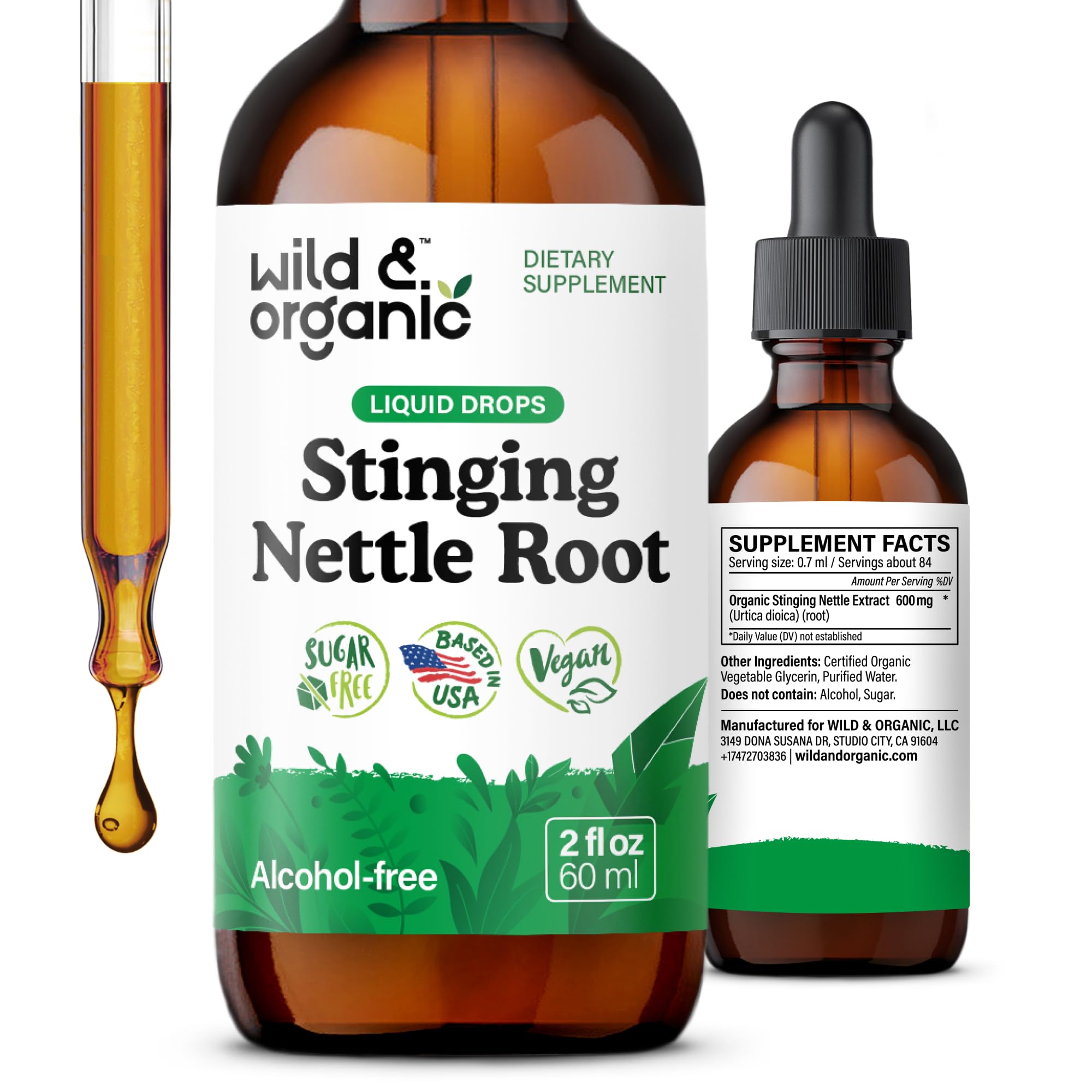 Wild & Organic Stinging Nettle Tincture 600mg front view