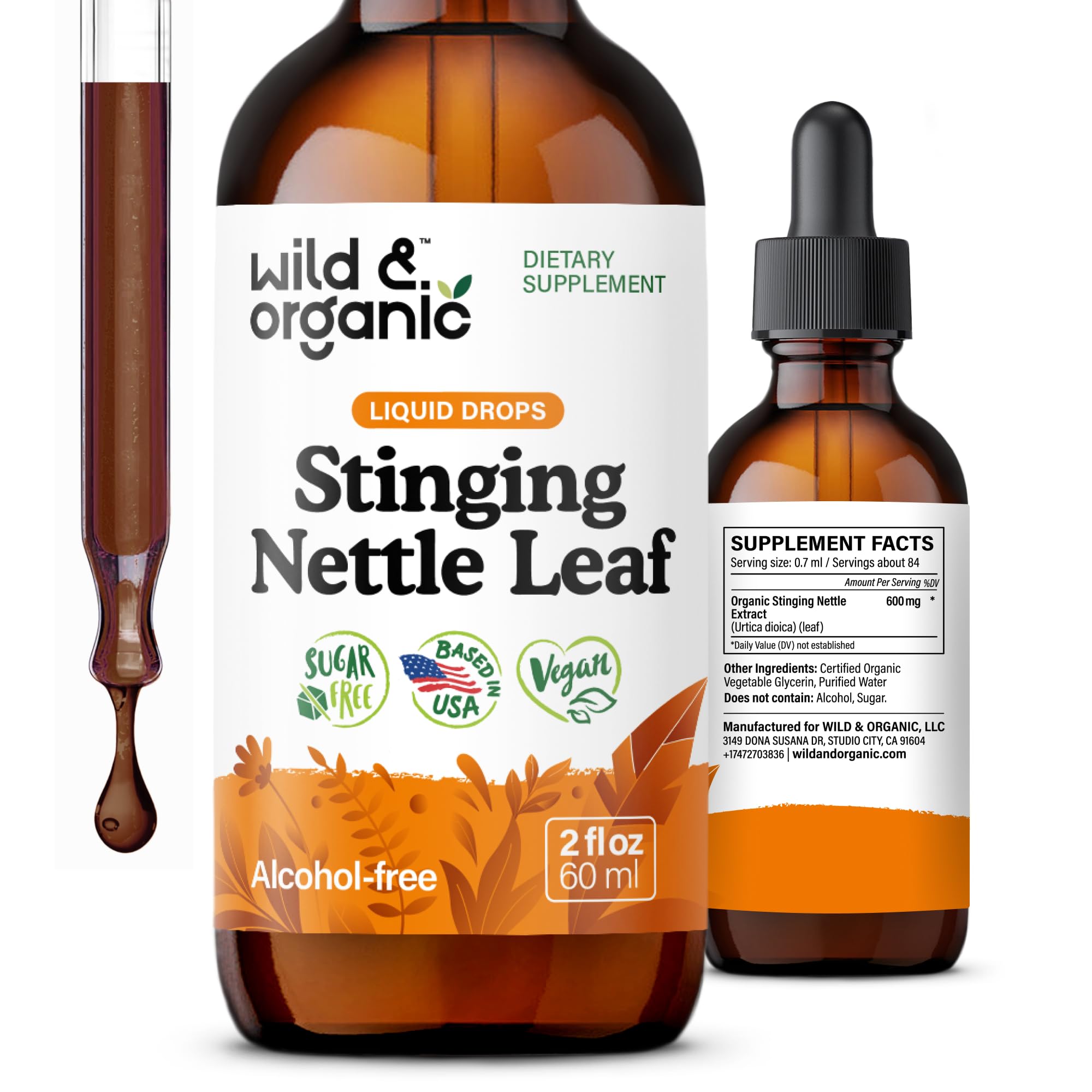 Wild & Organic Stinging Nettle Tincture 600mg front view