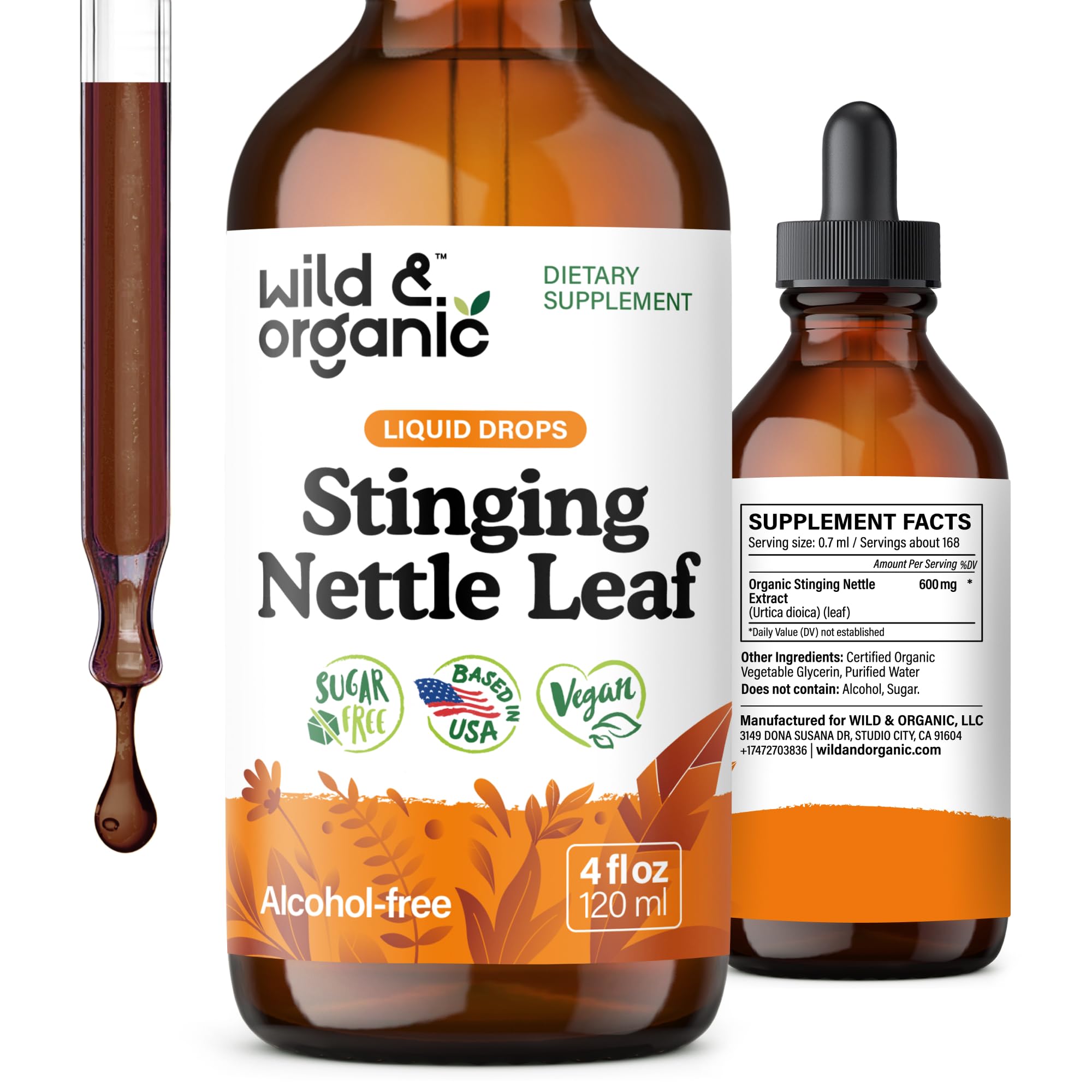 Wild & Organic Stinging Nettle Tincture 600mg front view