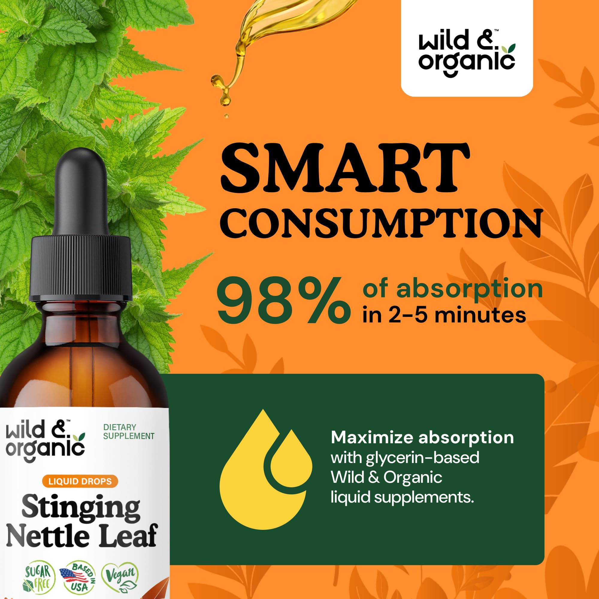 Wild & Organic Stinging Nettle Tincture 600mg in a glass