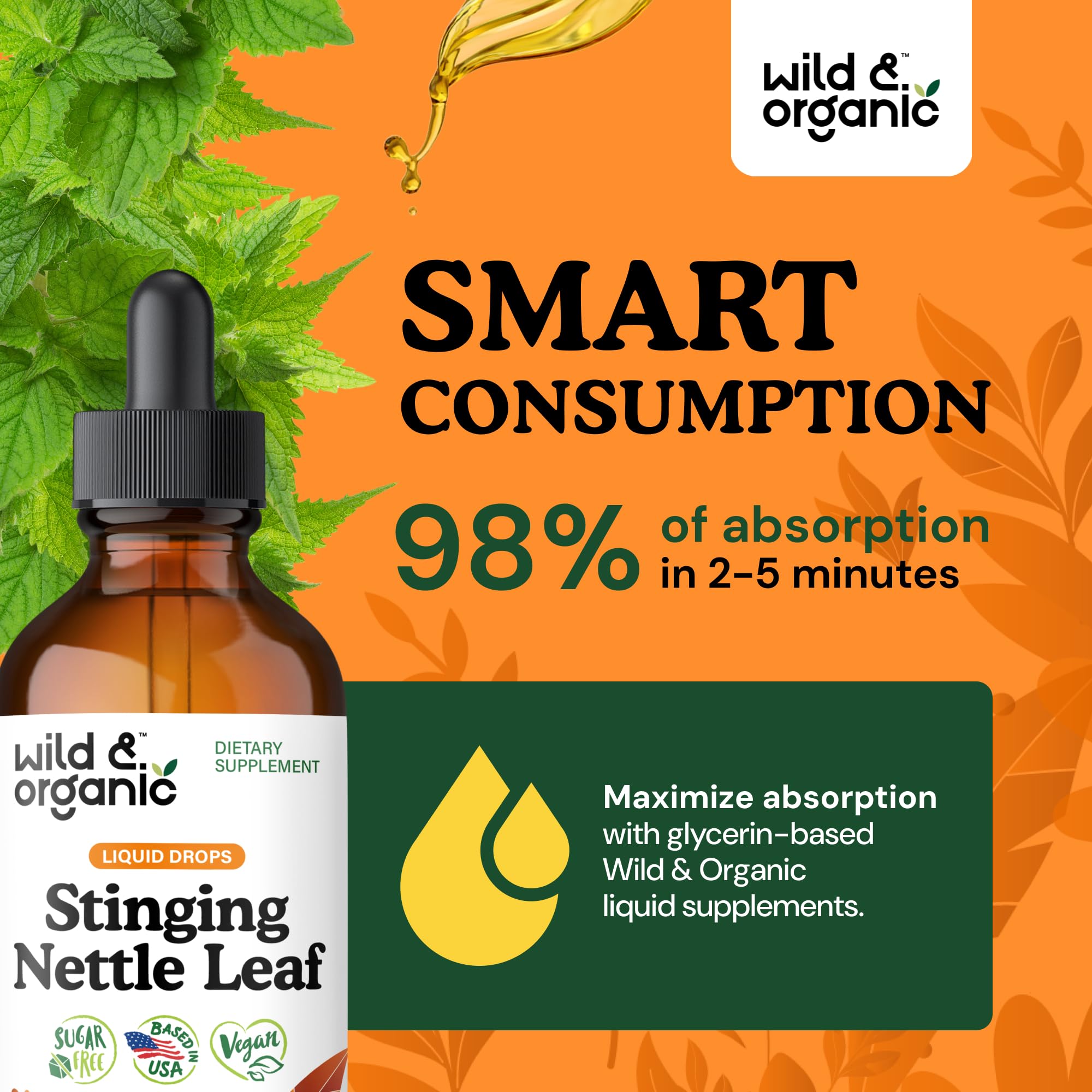 Wild & Organic Stinging Nettle Tincture 600mg label close-up