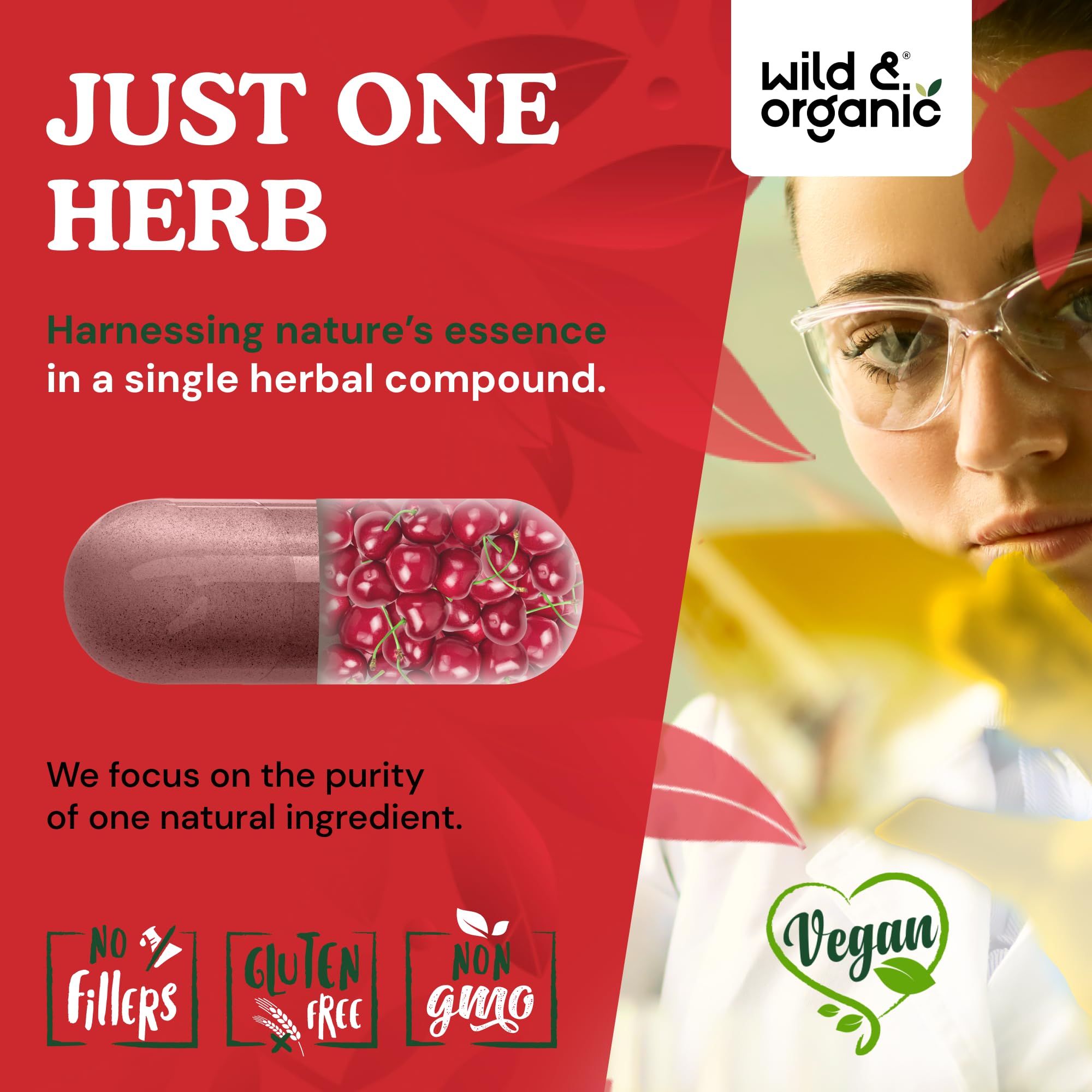 Wild & Organic Tart Cherry Capsules 600mg bottle back view