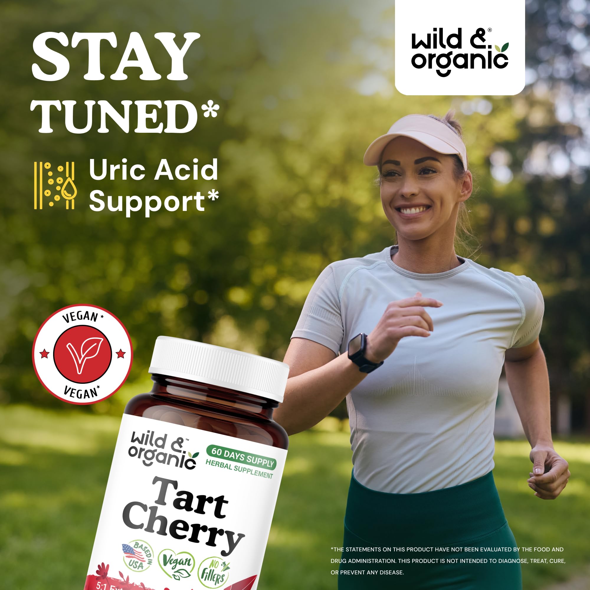 Wild & Organic Tart Cherry Capsules 600mg bottle side view