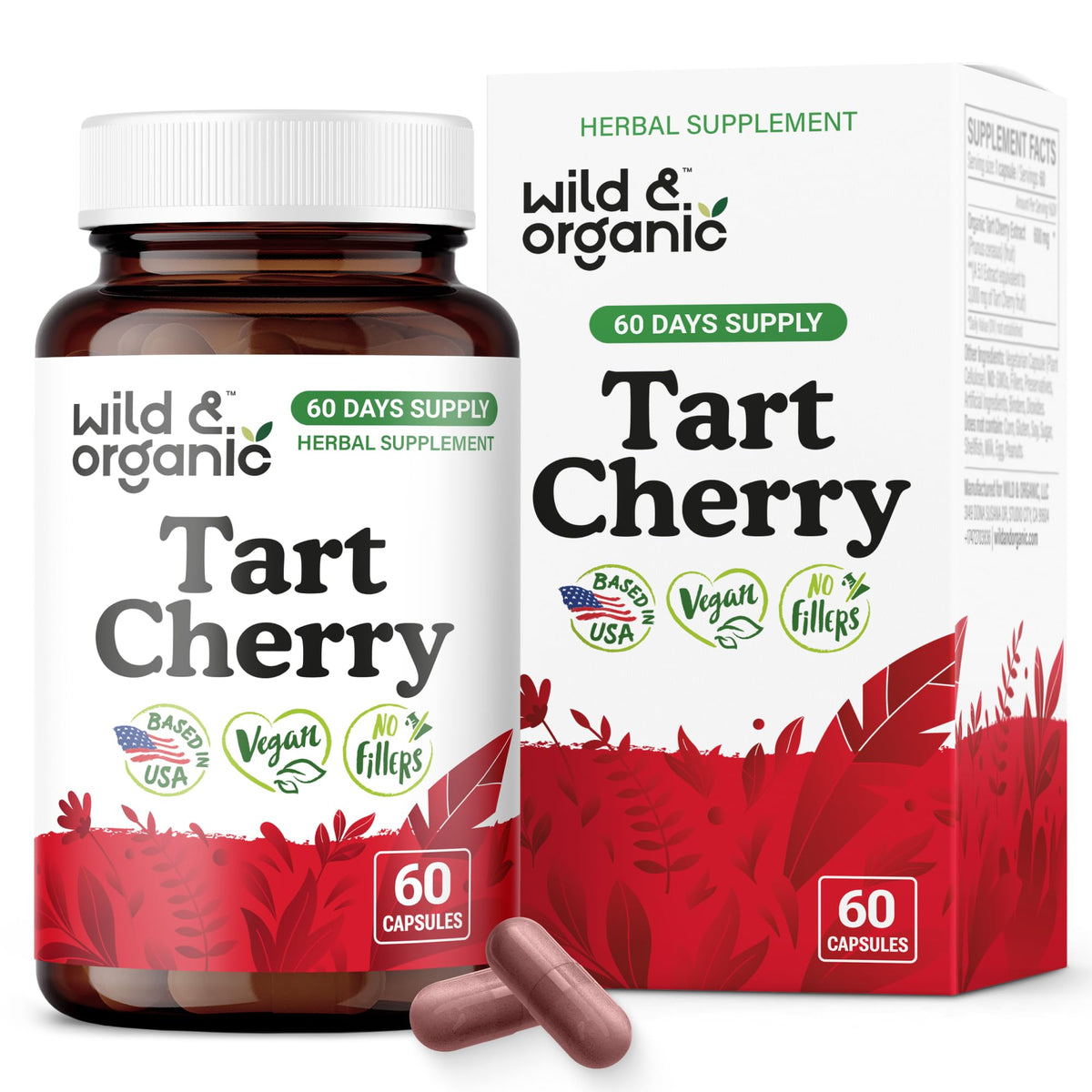 Wild & Organic Tart Cherry Capsules 600mg front view
