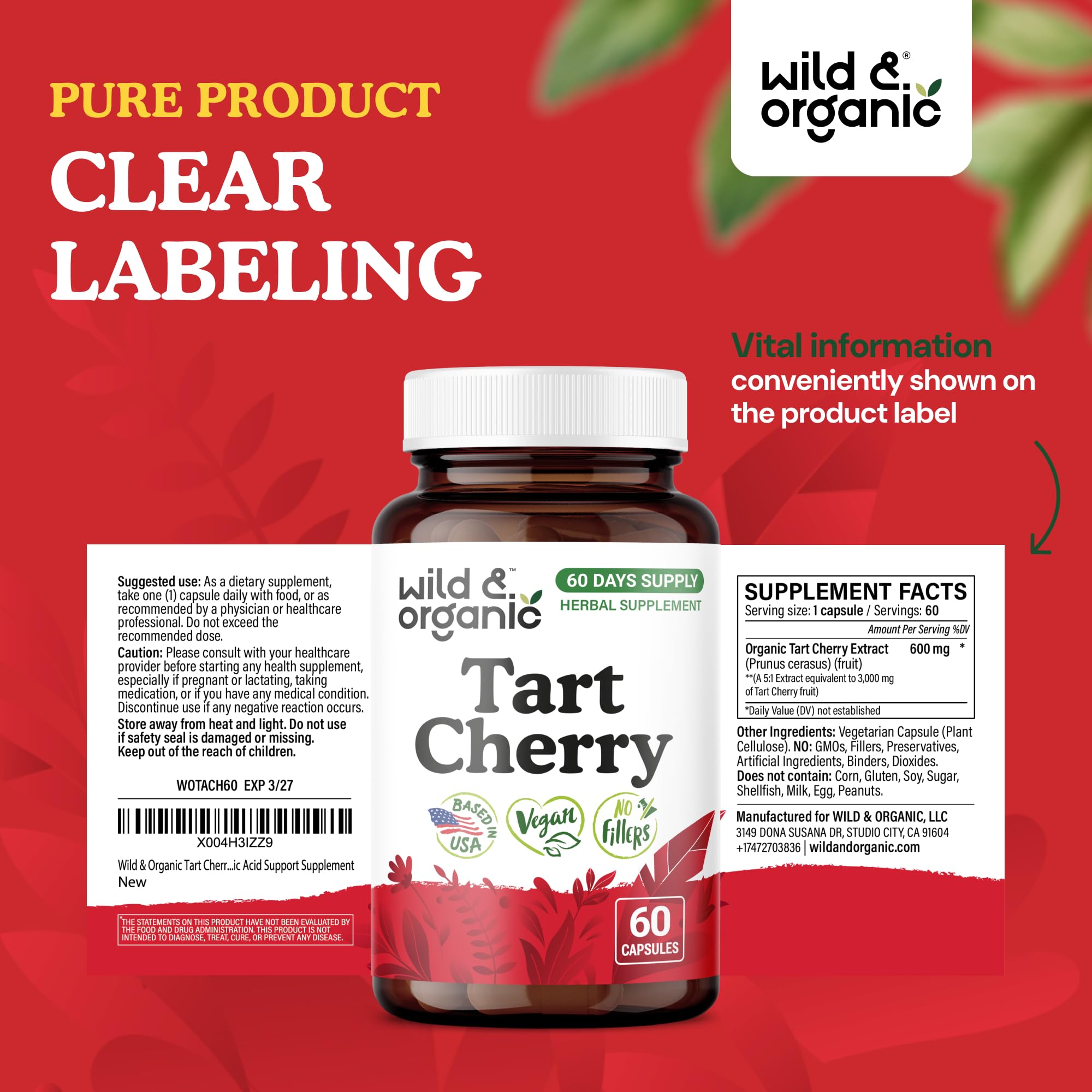 Wild & Organic Tart Cherry Capsules 600mg product packaging