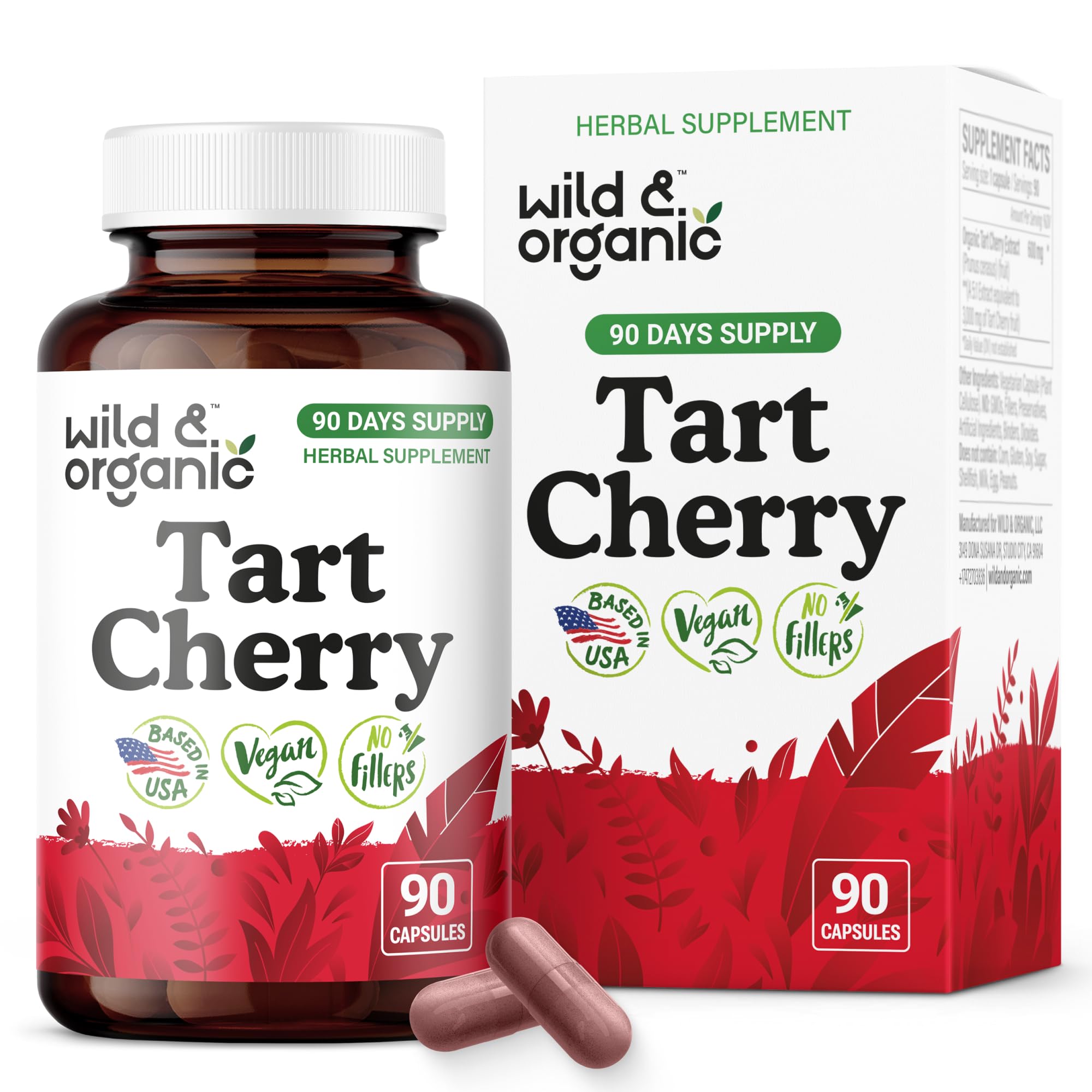 Wild & Organic Tart Cherry Capsules front view with label