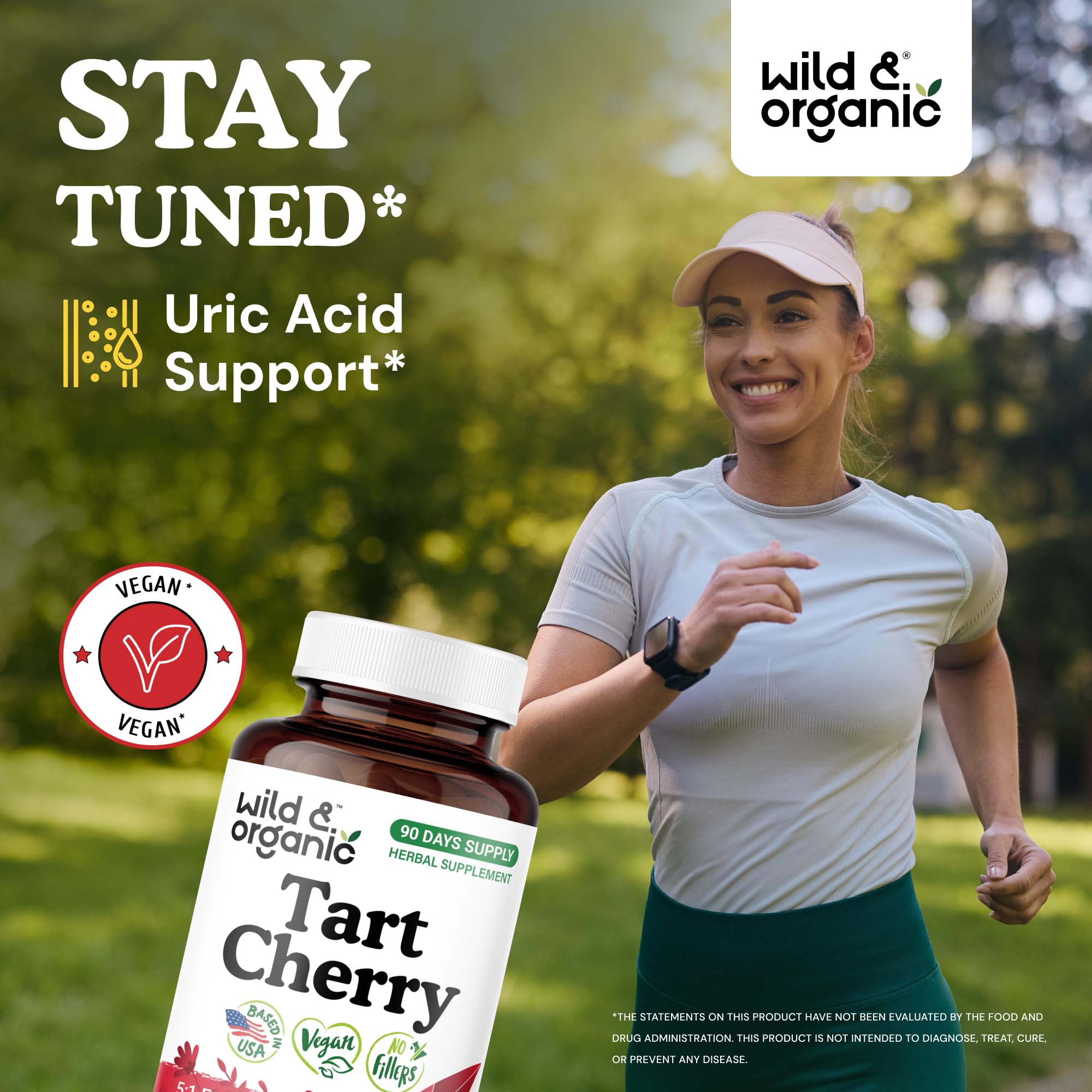 Wild & Organic Tart Cherry Capsules side view showing capsule design