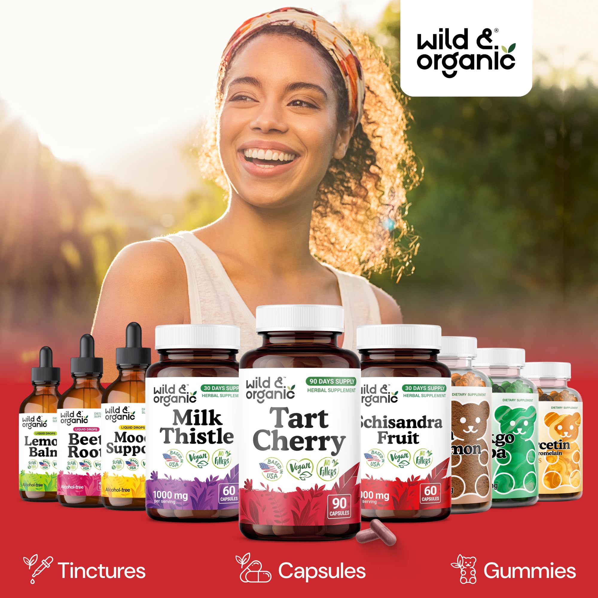 Wild & Organic Tart Cherry Capsules with fresh cherries