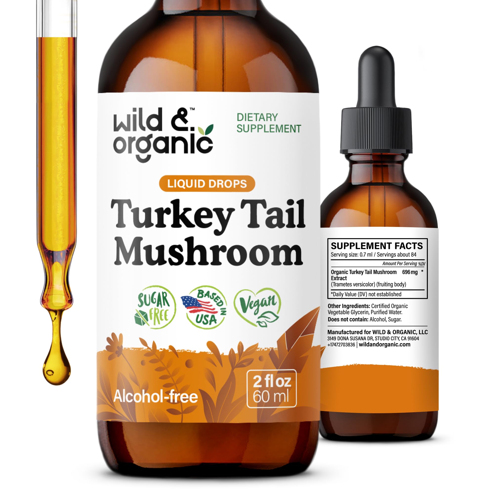 Wild & Organic Turkey Tail Mushroom Tincture 2 fl. oz. front view