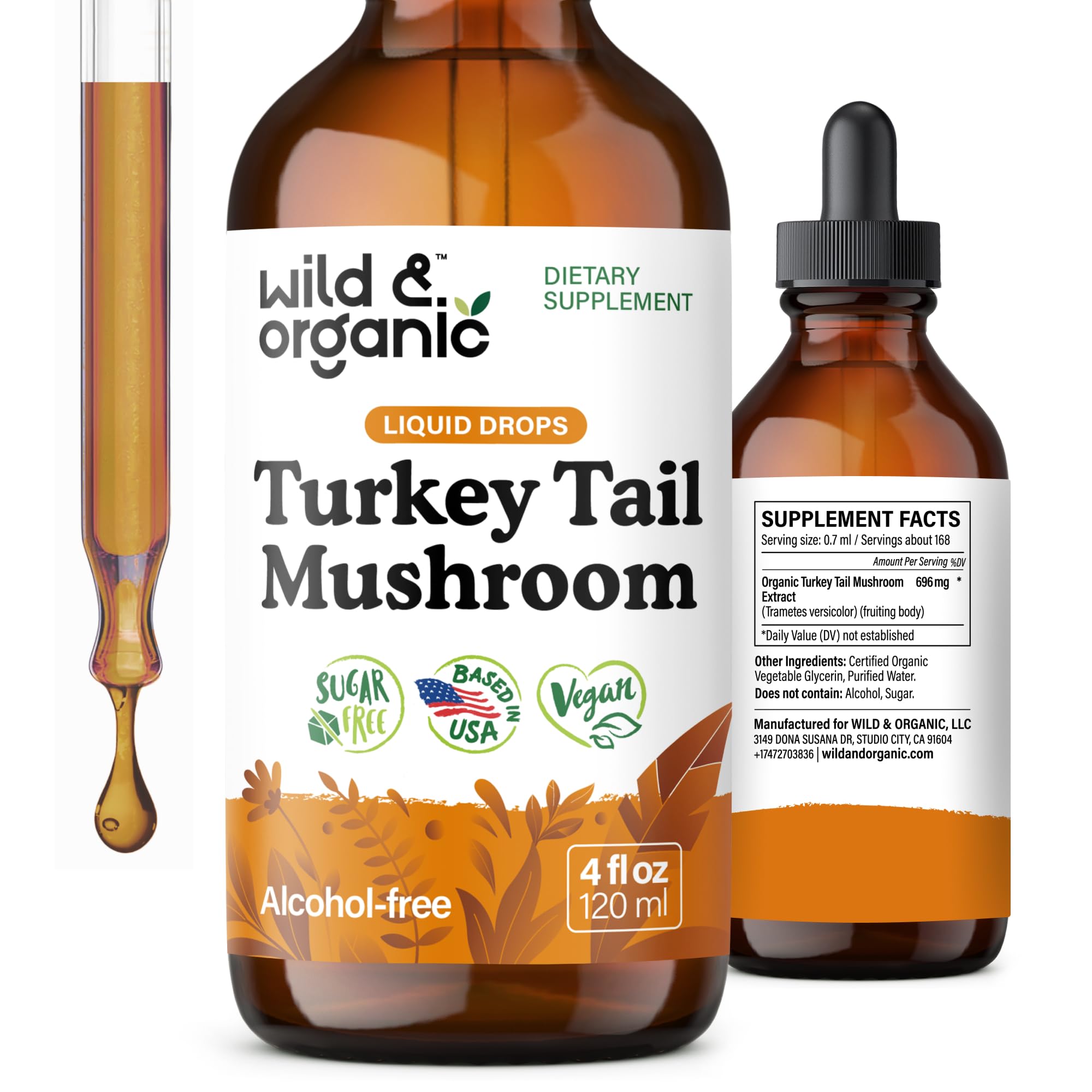 Wild & Organic Turkey Tail Mushroom Tincture 4 fl. oz. front view