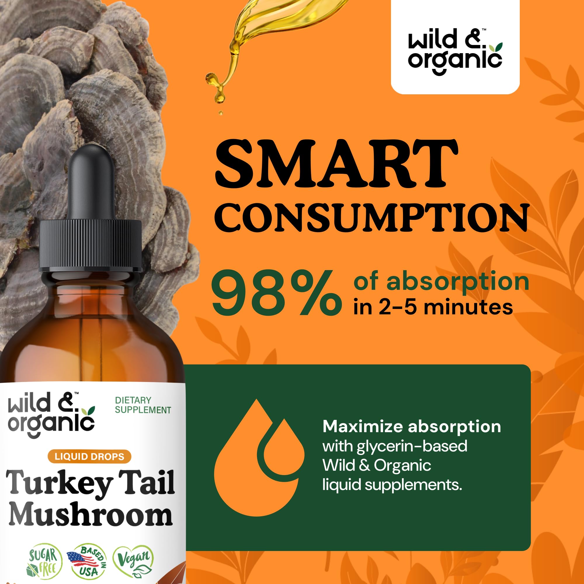Wild & Organic Turkey Tail Mushroom Tincture on a wooden table