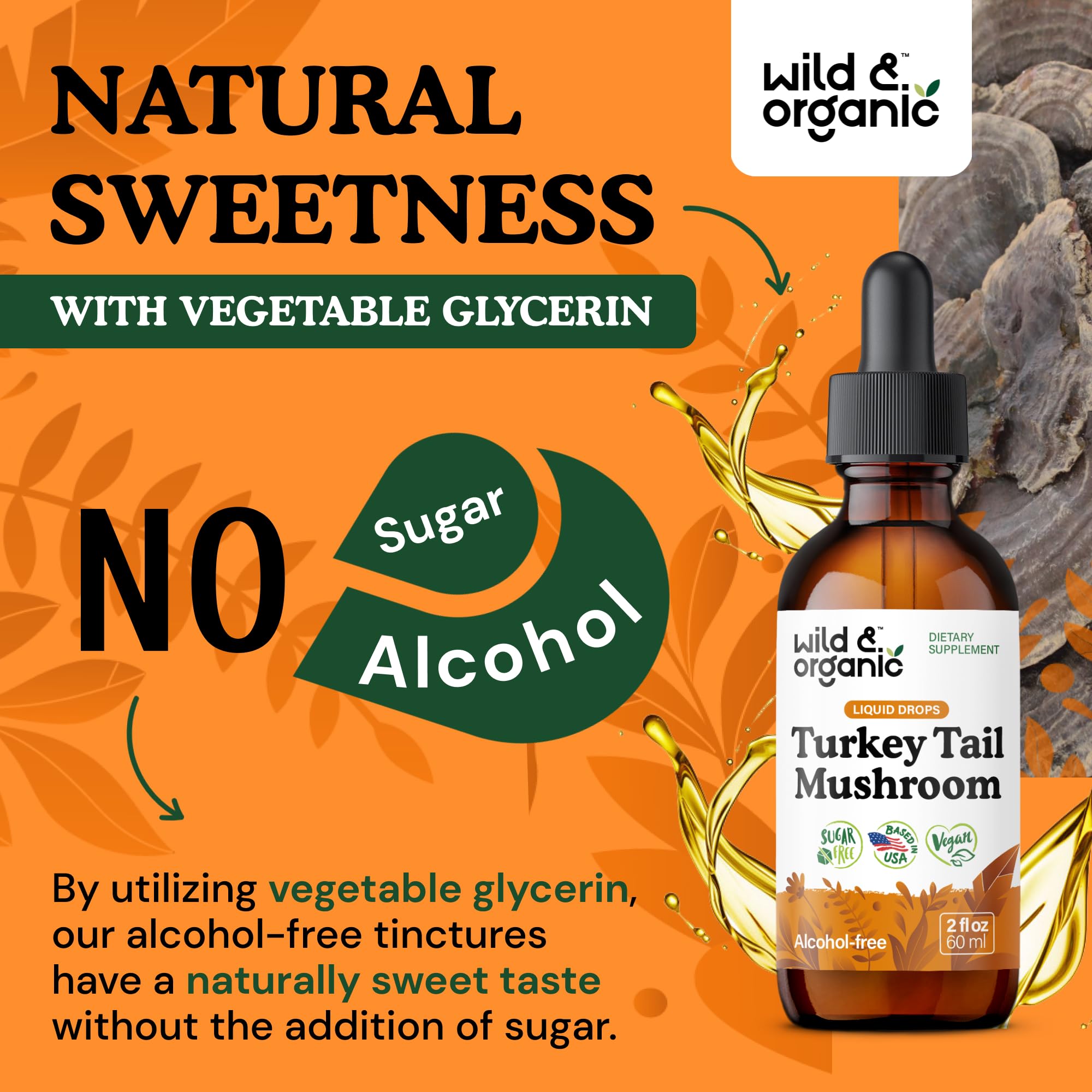 Wild & Organic Turkey Tail Mushroom Tincture on wooden table