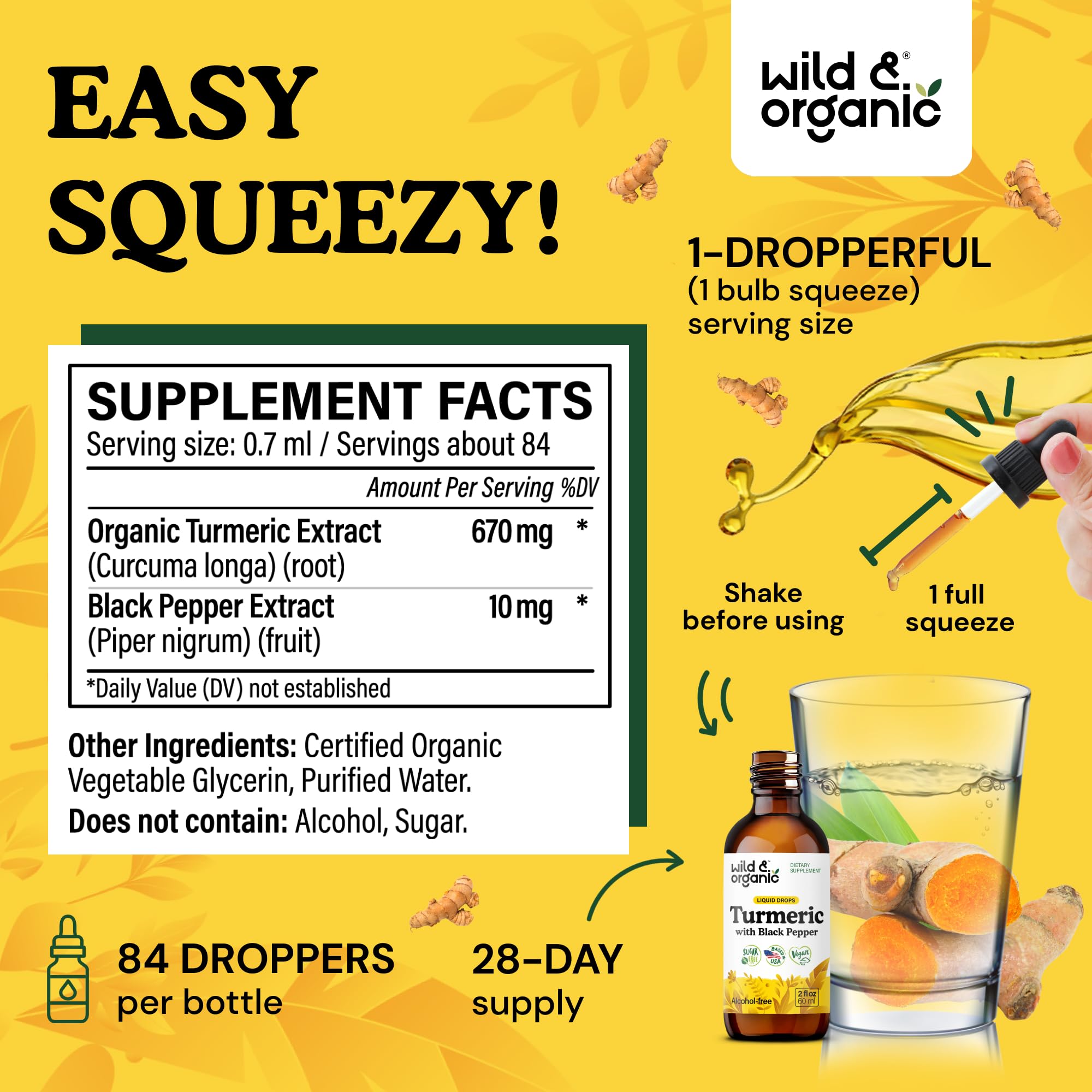 Wild & Organic Turmeric Curcumin Liquid Drops 720mg bottle with dropper