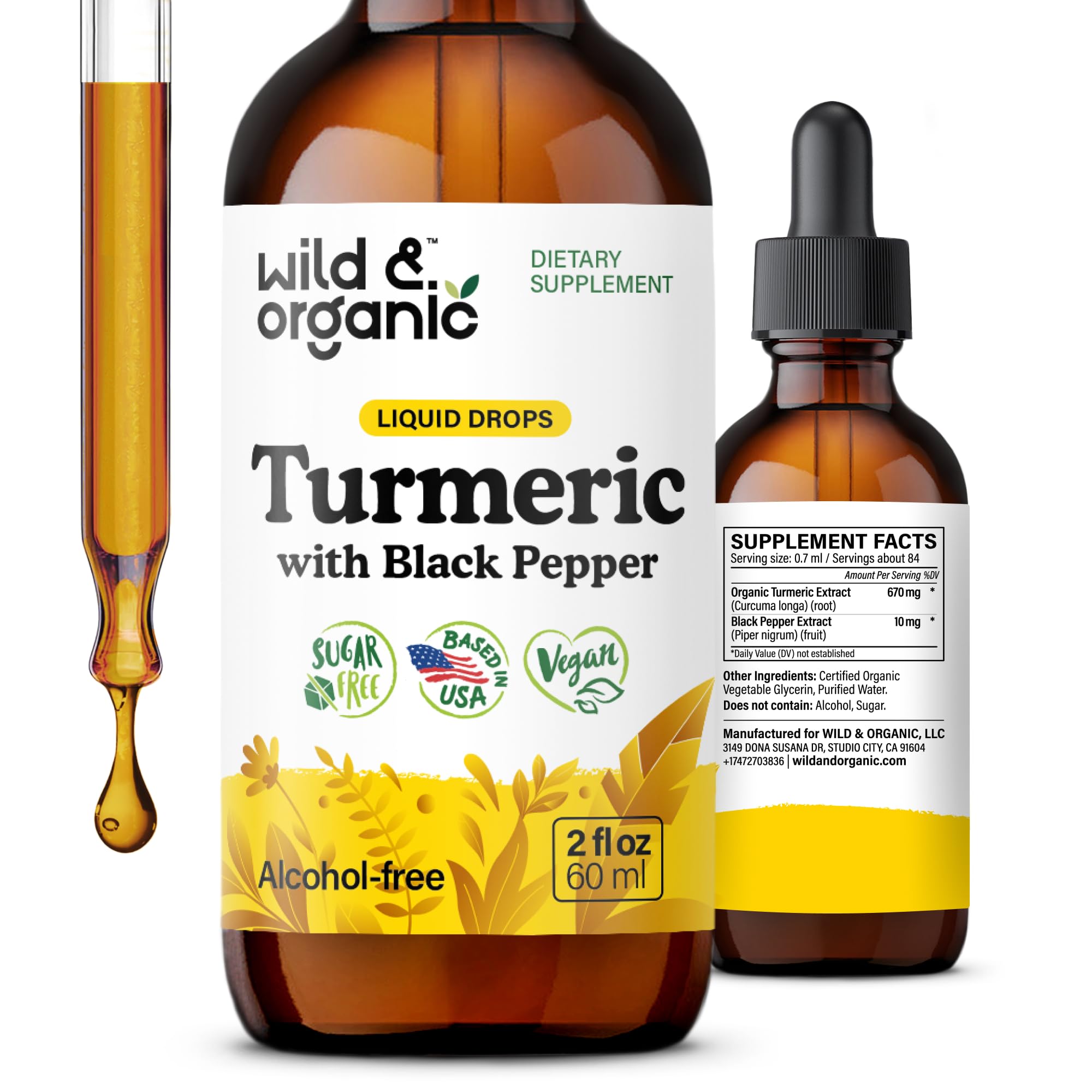 Wild & Organic Turmeric Curcumin Liquid Drops 720mg front view