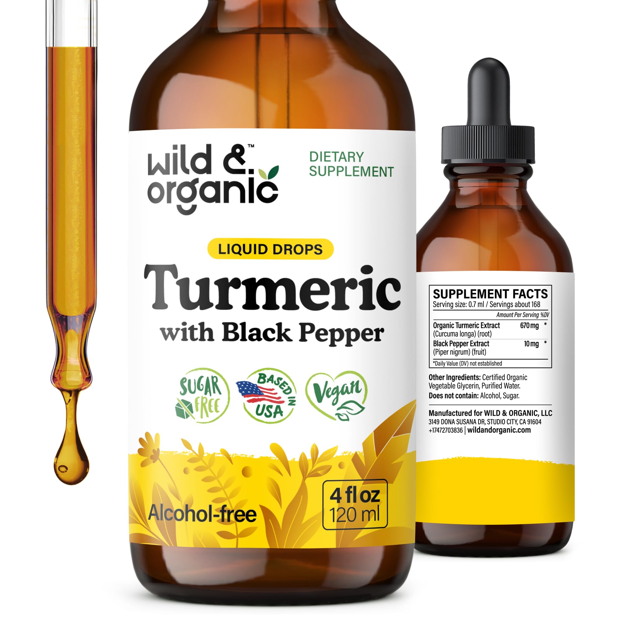 Wild & Organic Turmeric Curcumin Supplement 4 fl. oz. front view