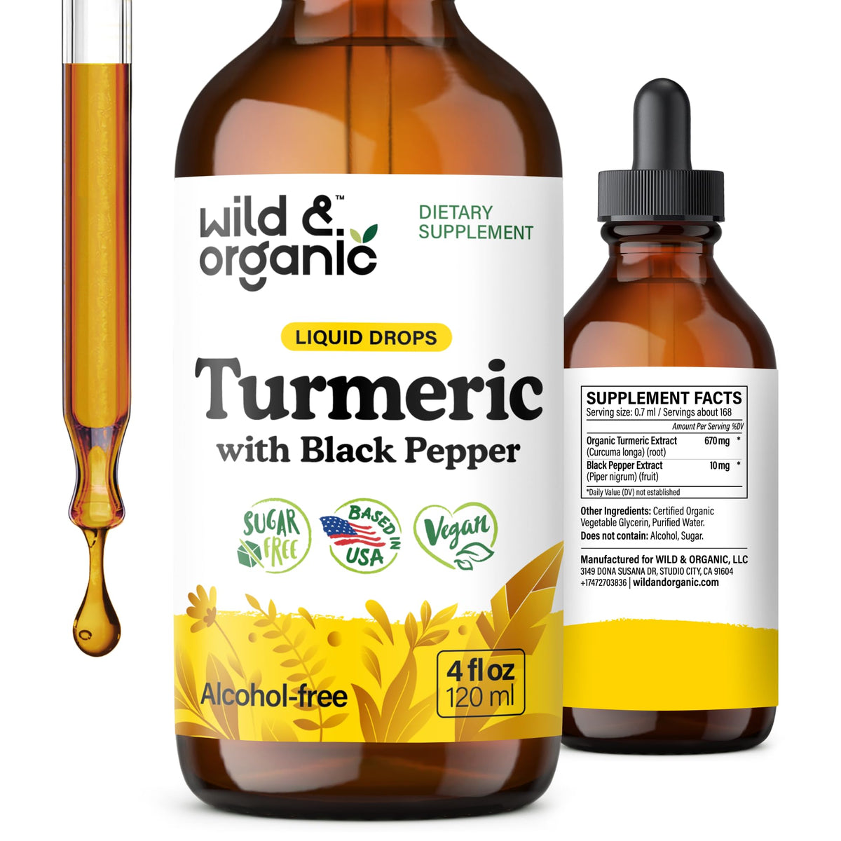 Wild & Organic Turmeric Curcumin Supplement 4 fl. oz. front view