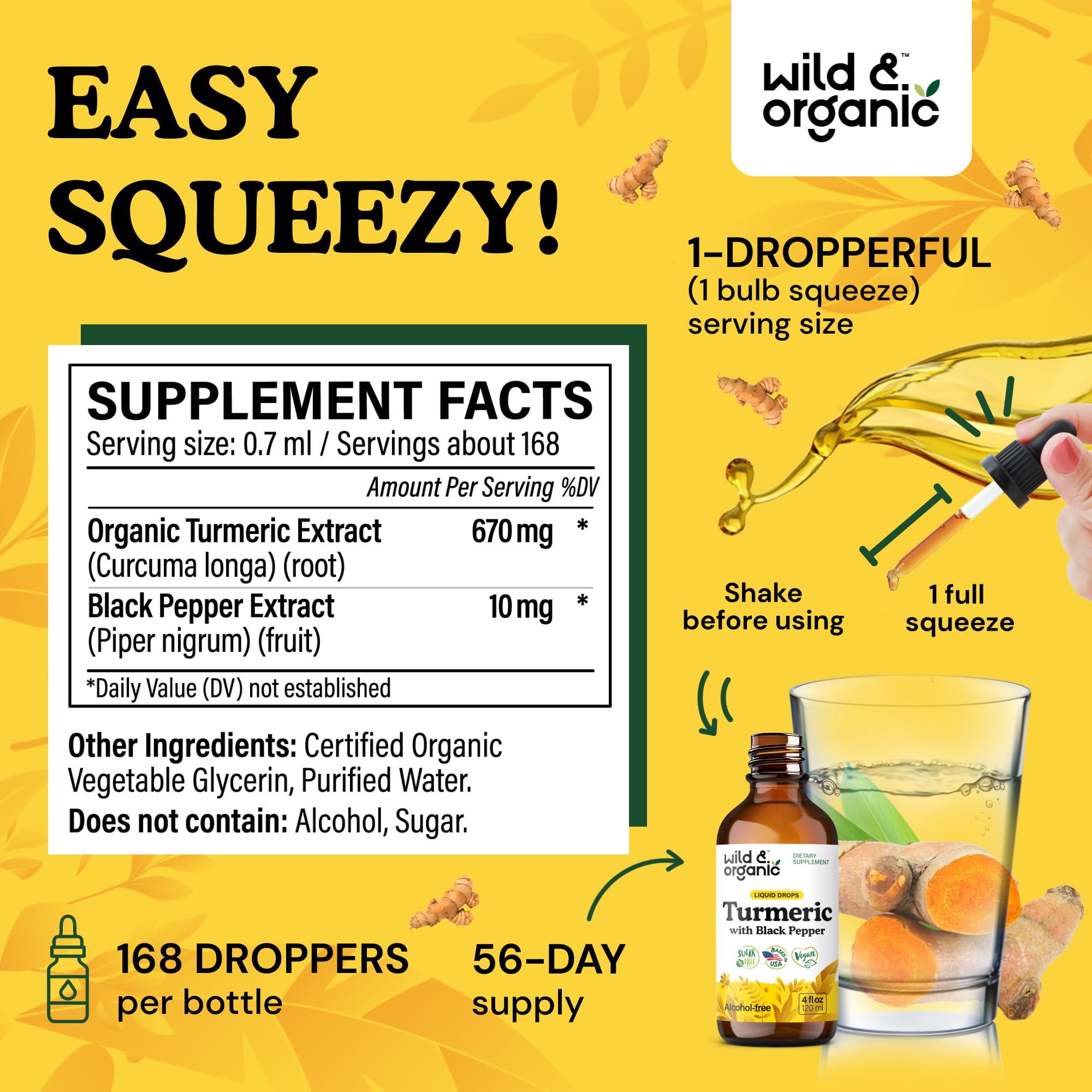 Wild & Organic Turmeric Curcumin Supplement with black pepper ingredients