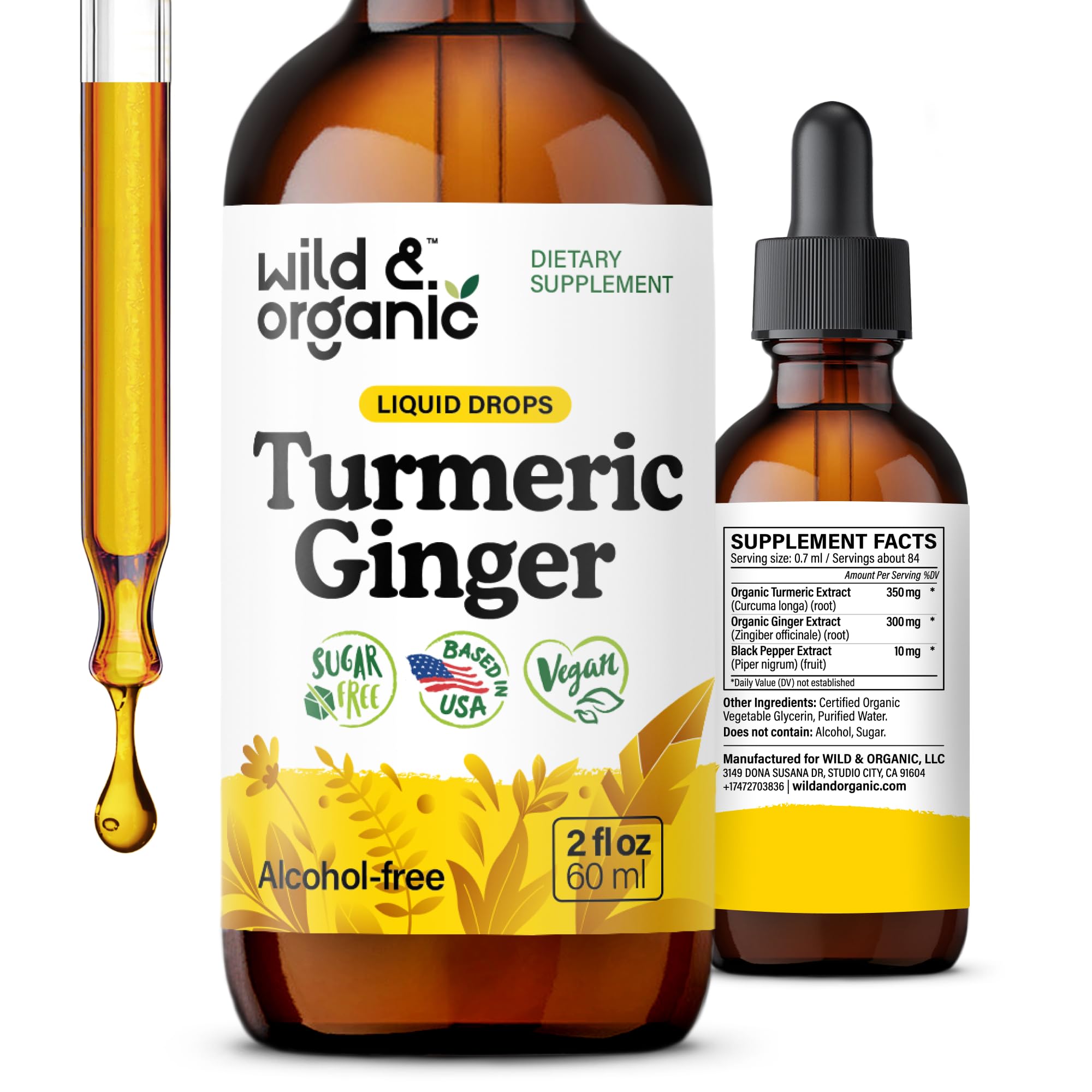 Wild & Organic Turmeric Ginger Black Pepper Supplement front view