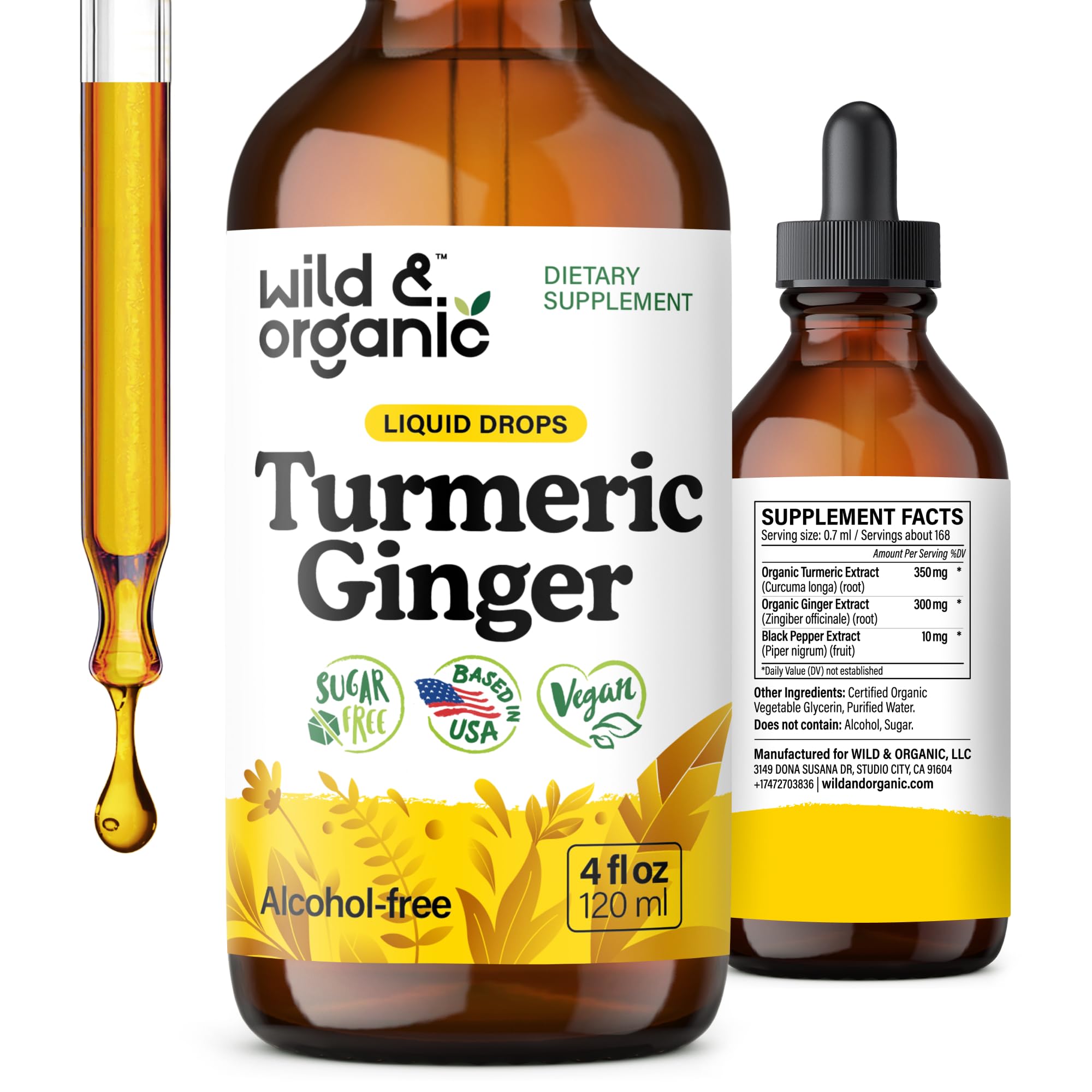 Wild & Organic Turmeric Ginger Black Pepper Supplement front view