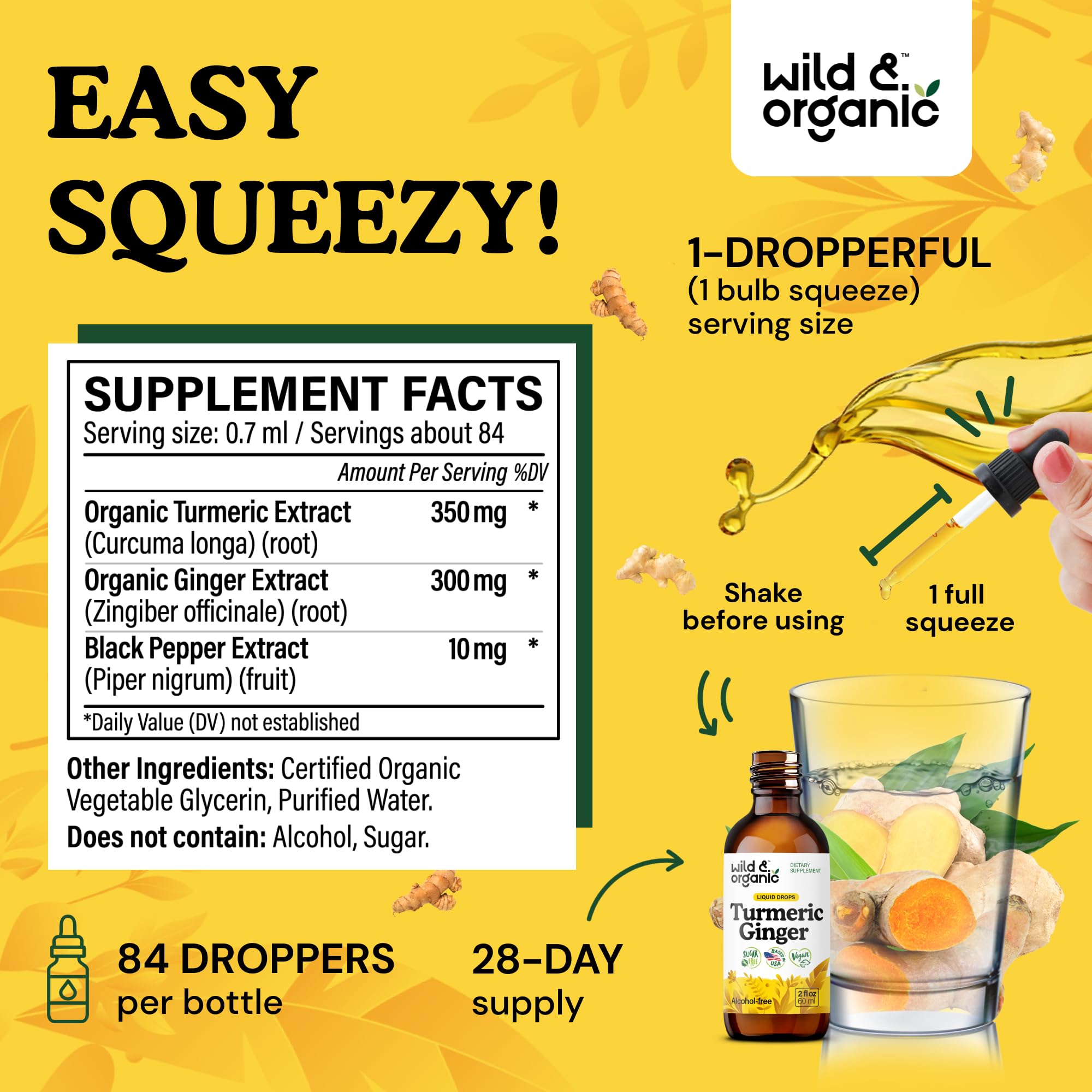 Wild & Organic Turmeric Ginger Black Pepper Supplement ingredients list