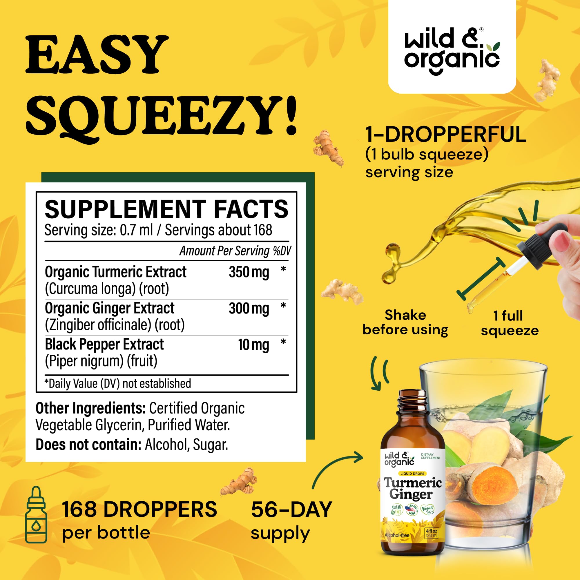 Wild & Organic Turmeric Ginger Black Pepper Supplement ingredients list