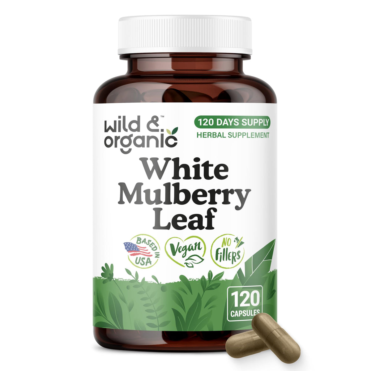 Wild & Organic White Mulberry Leaf Capsules bottle front view