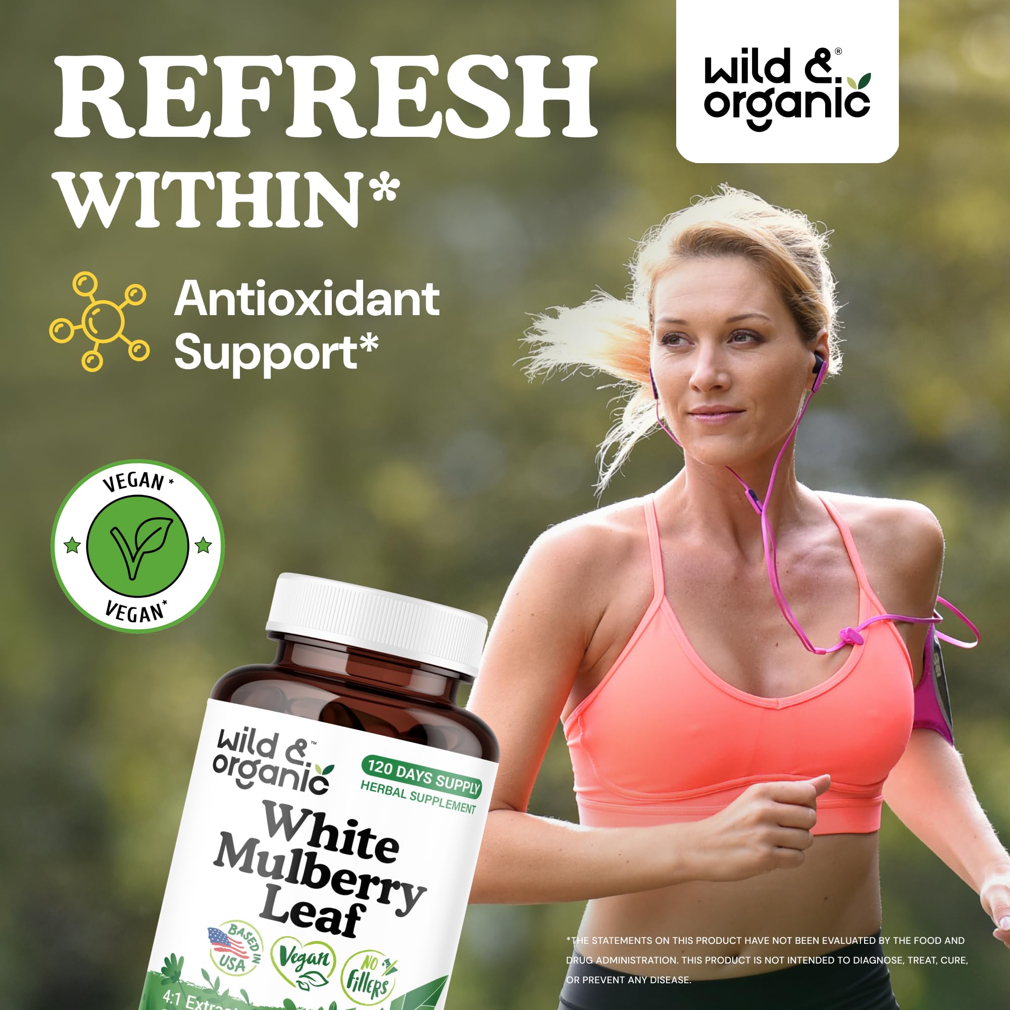Wild & Organic White Mulberry Leaf Capsules side view showing label