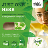 Wild & Organic White Mulberry Leaf Capsules with green leaves in background