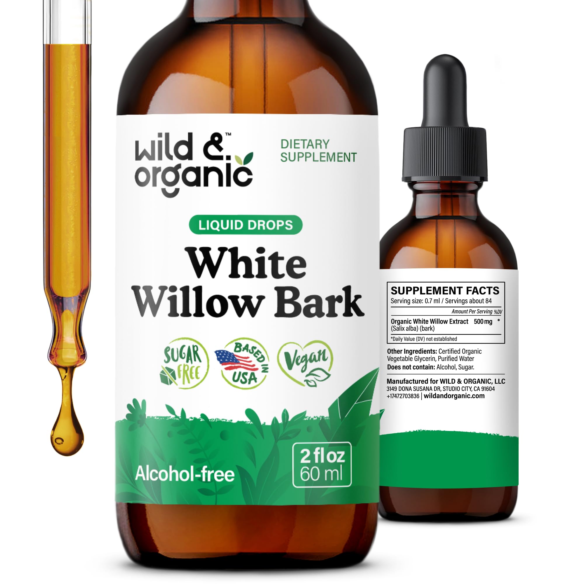 Wild & Organic White Willow Bark Tincture 2 fl. oz. front view