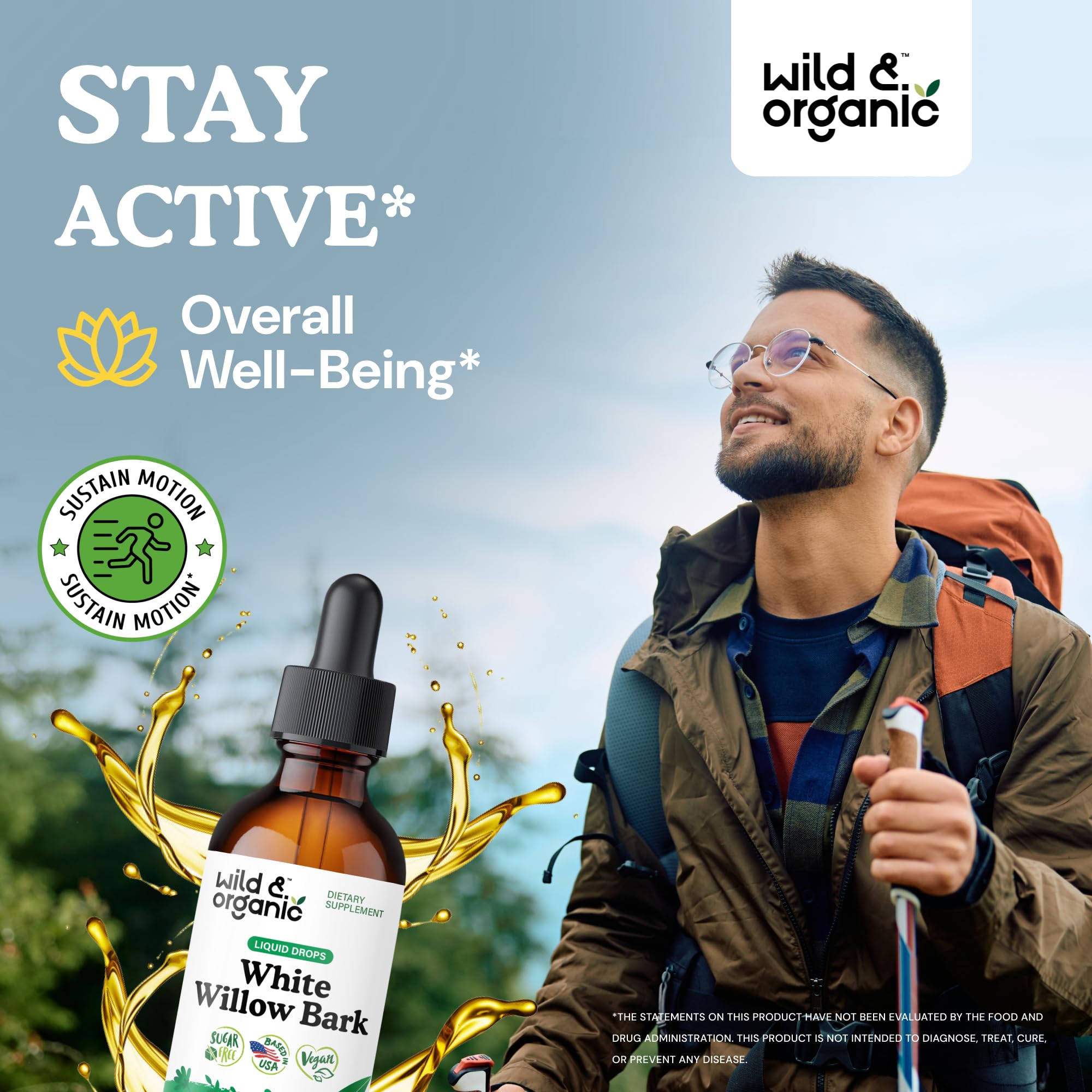 Wild & Organic White Willow Bark Tincture bottle with dropper