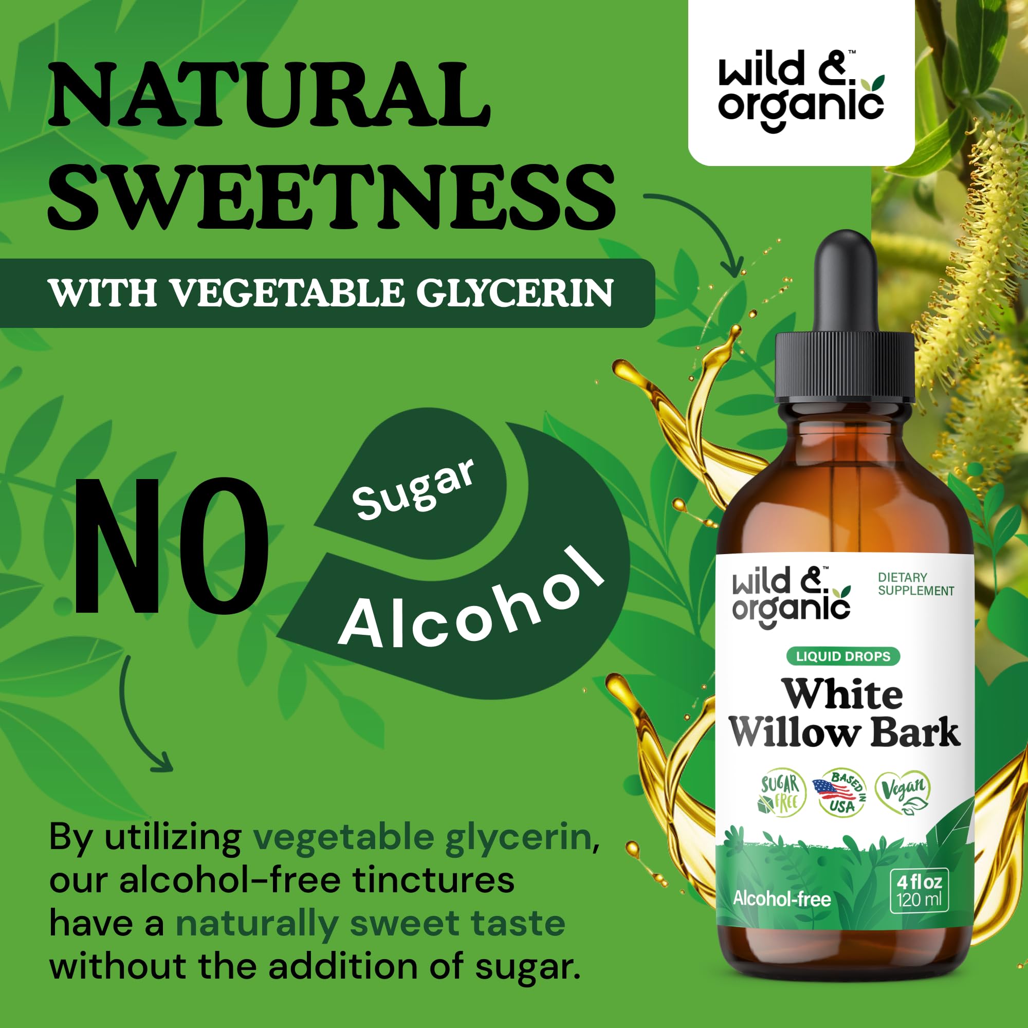 Wild & Organic White Willow Bark Tincture in a lifestyle setting