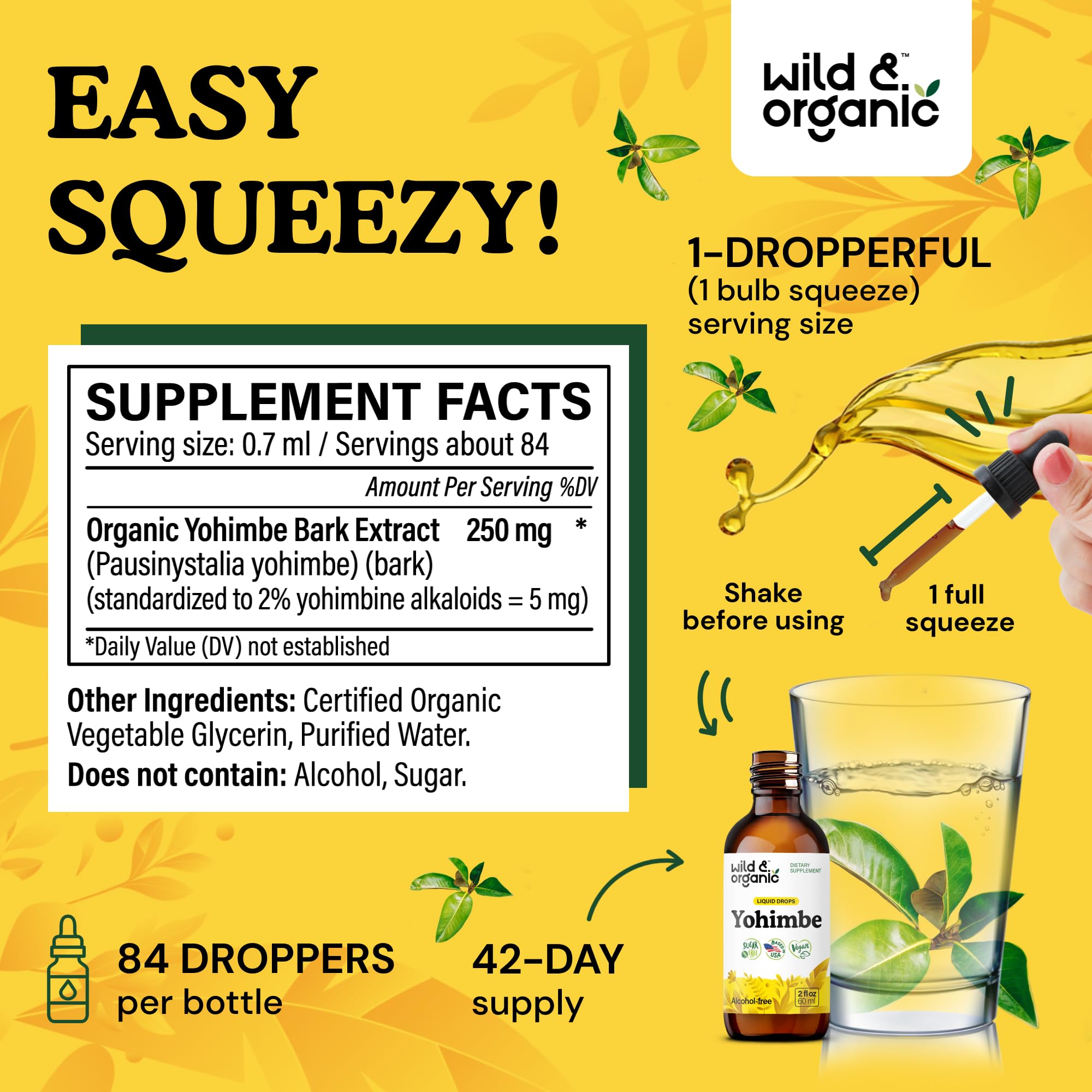 Wild & Organic Yohimbe Drops 250mg ingredients list