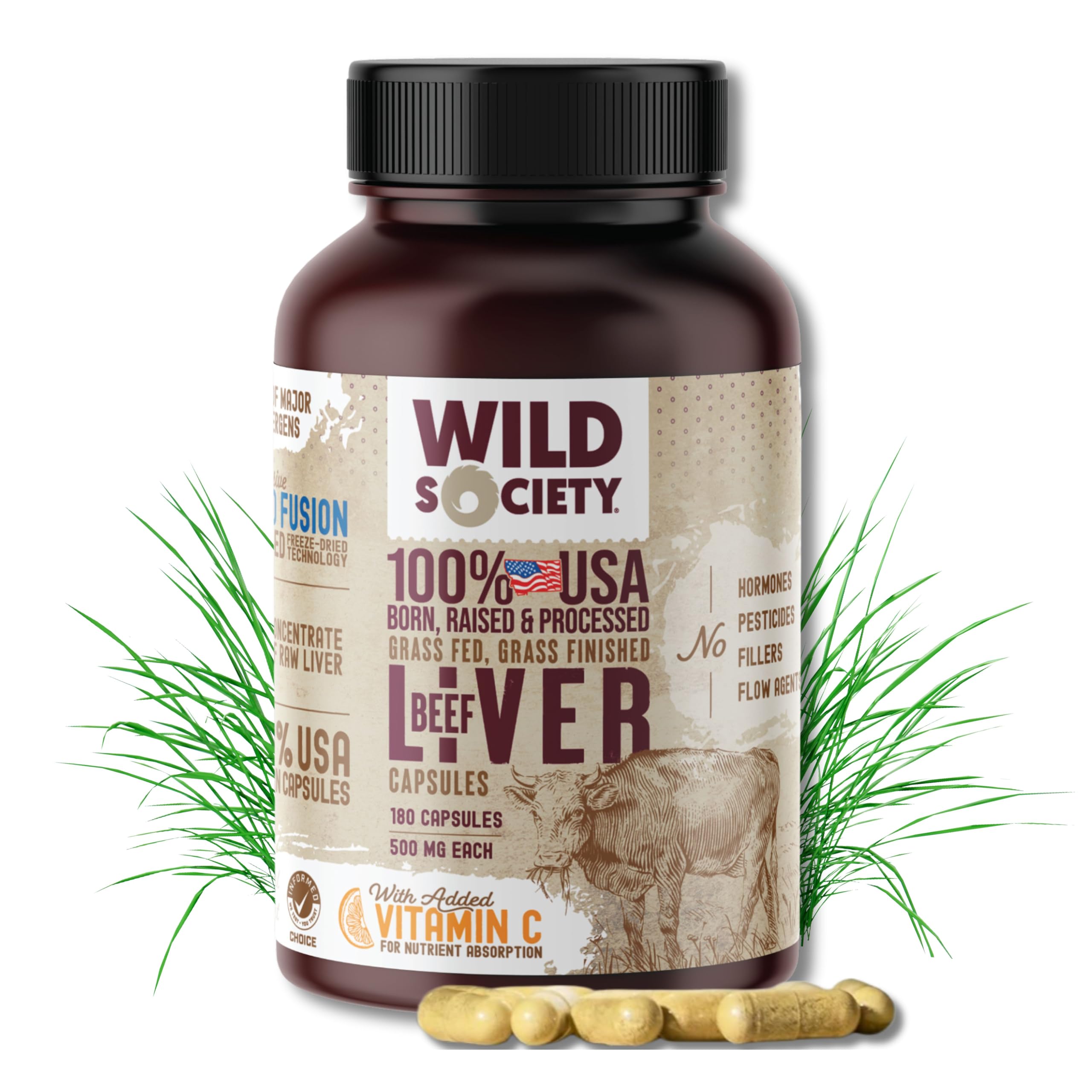 WILD SOCIETY Beef Liver Capsules 3000MG front view with packaging