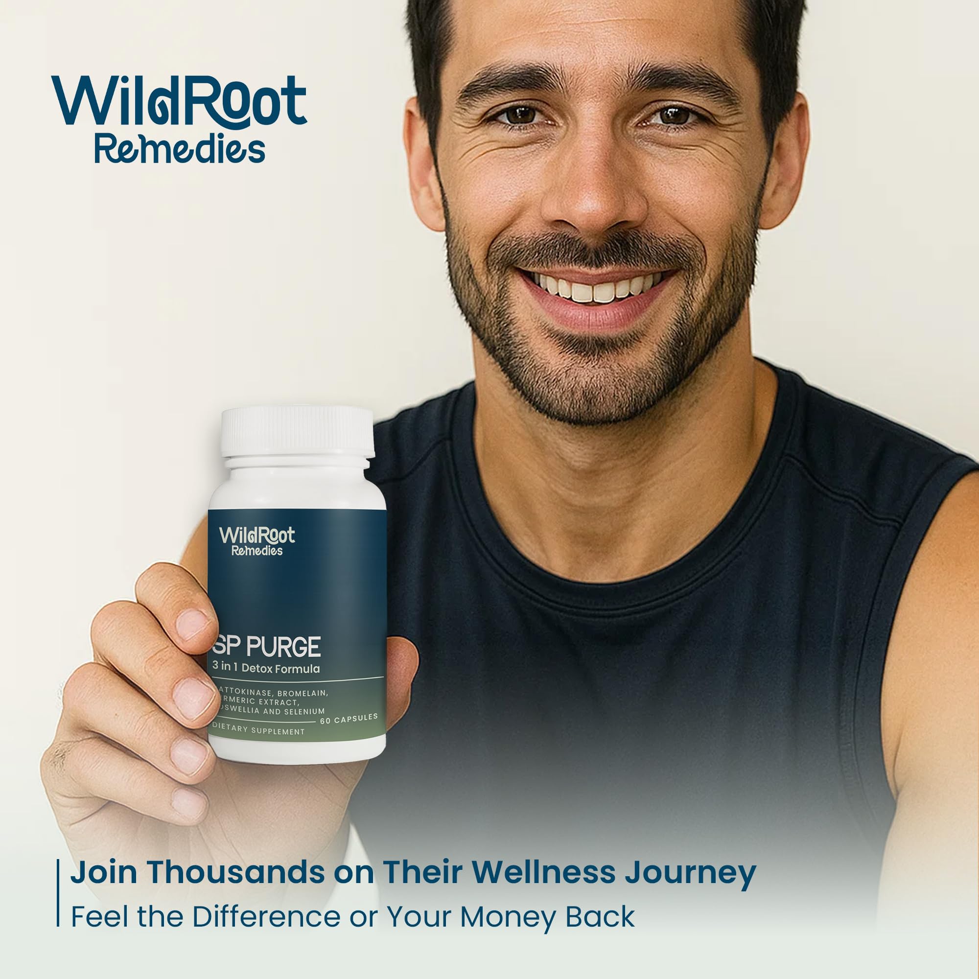 WildRoot Remedies SP Purge bottle with a measuring spoon