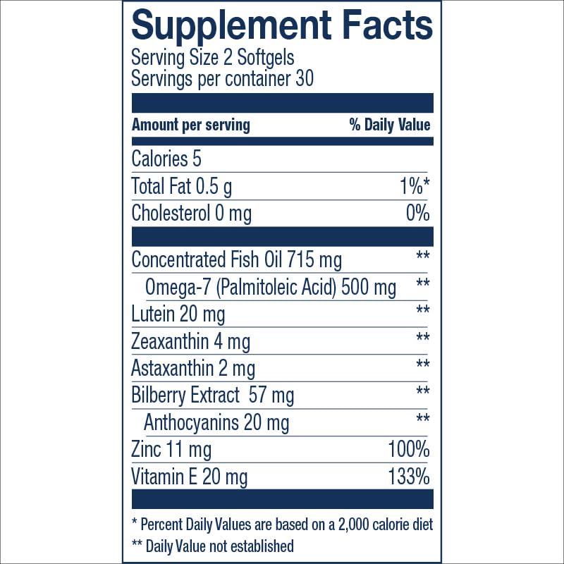 Wiley's Finest Bold Vision Omega-7 Fish Oil Supplement bottle side view