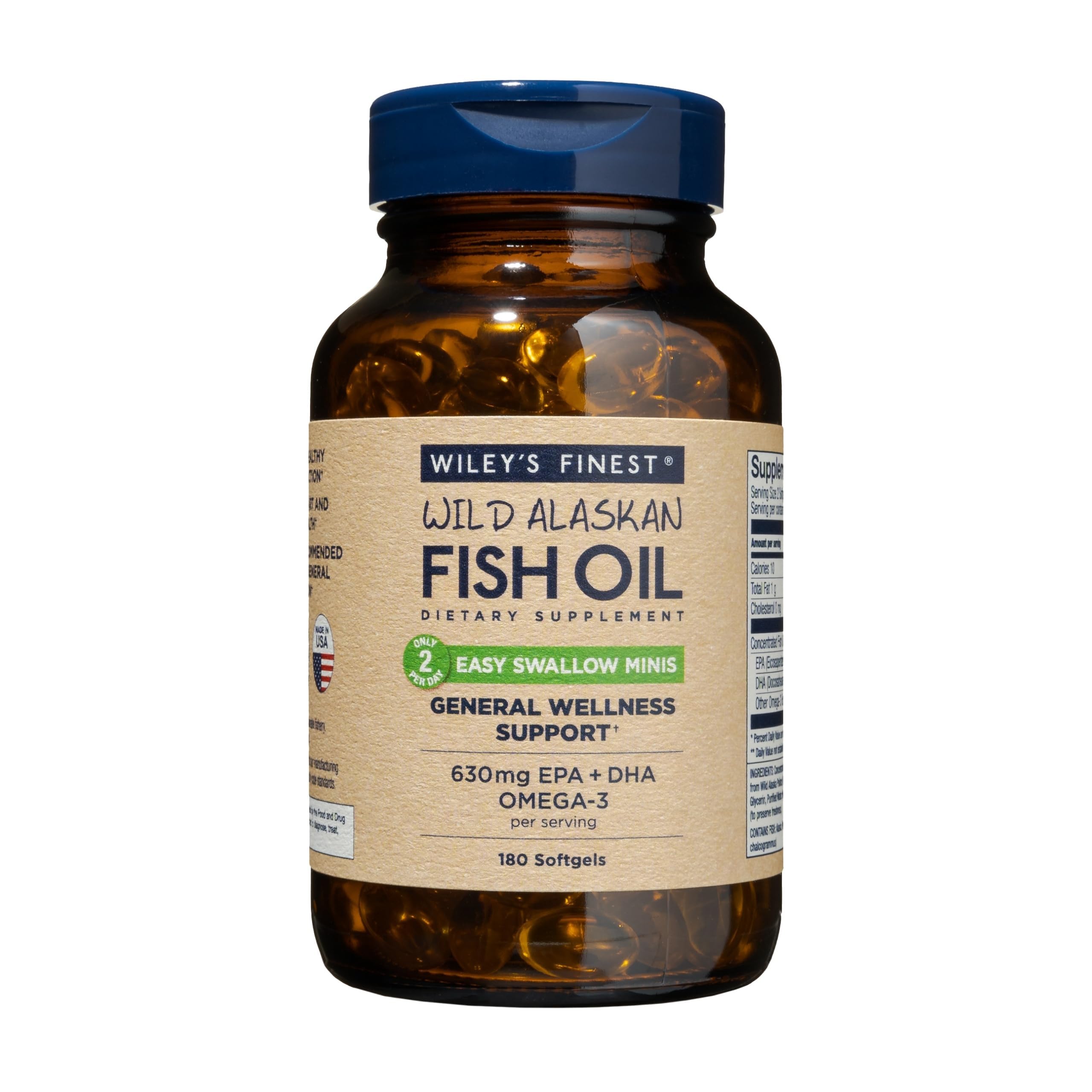Wiley's Finest Easy Swallow Minis Omega-3 Fish Oil softgels front view