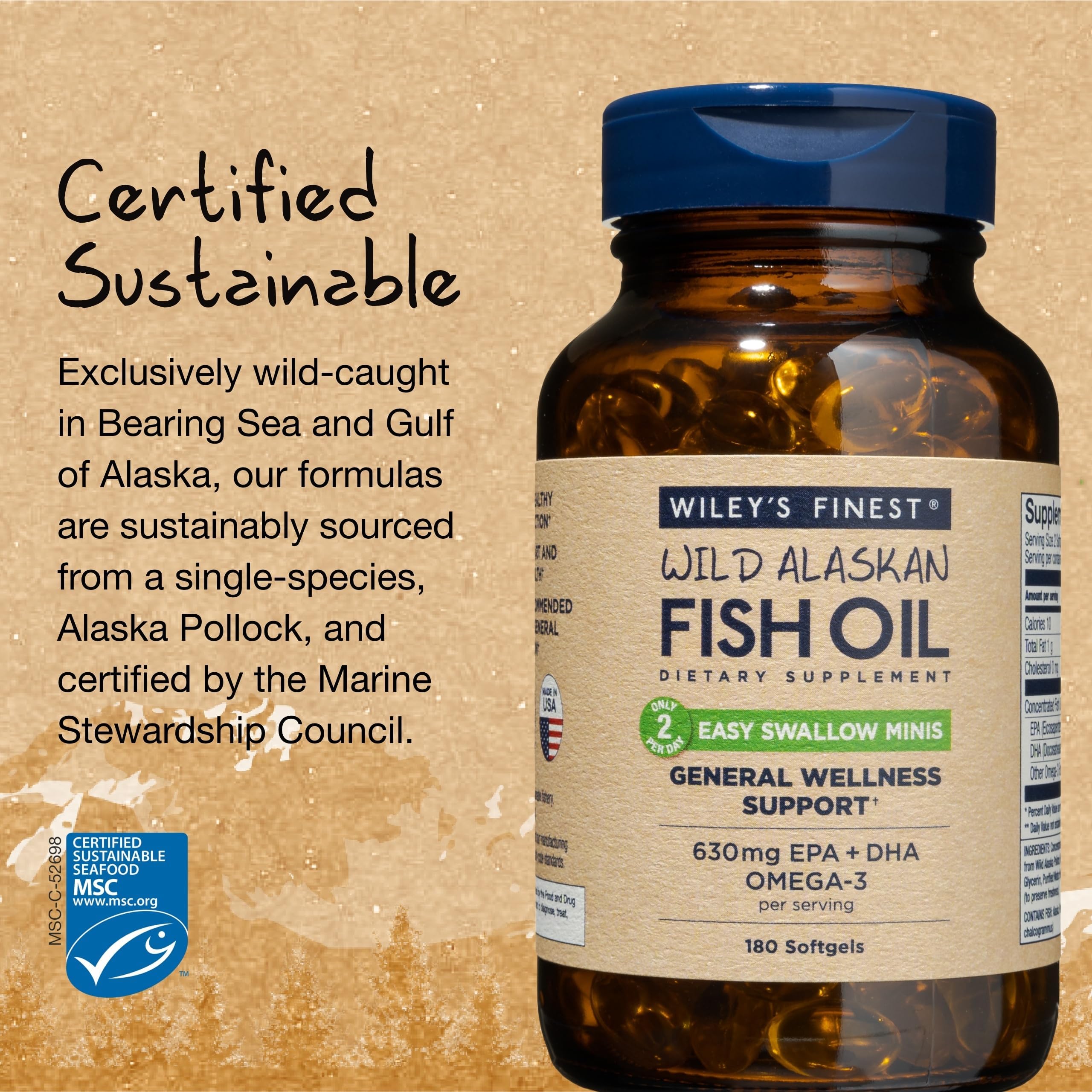 Wiley's Finest Easy Swallow Minis Omega-3 Fish Oil softgels in hand