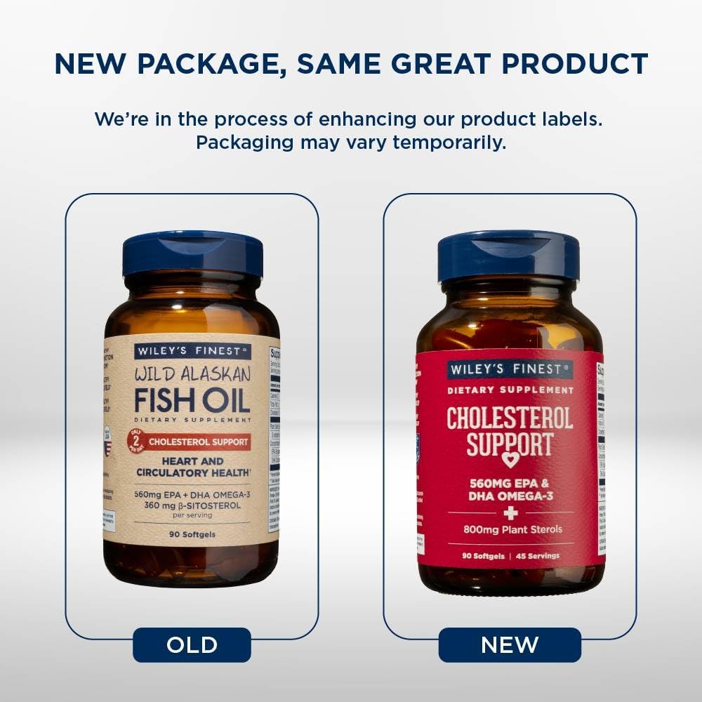 Wiley's Finest Omega-3 Fish Oil Cholesterol Support next to a healthy meal