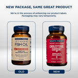 Wiley's Finest Omega-3 Fish Oil Cholesterol Support next to a healthy meal