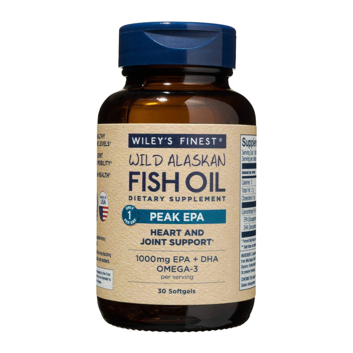 Wiley's Finest Omega-3 Fish Oil Supplement 1000mg front view