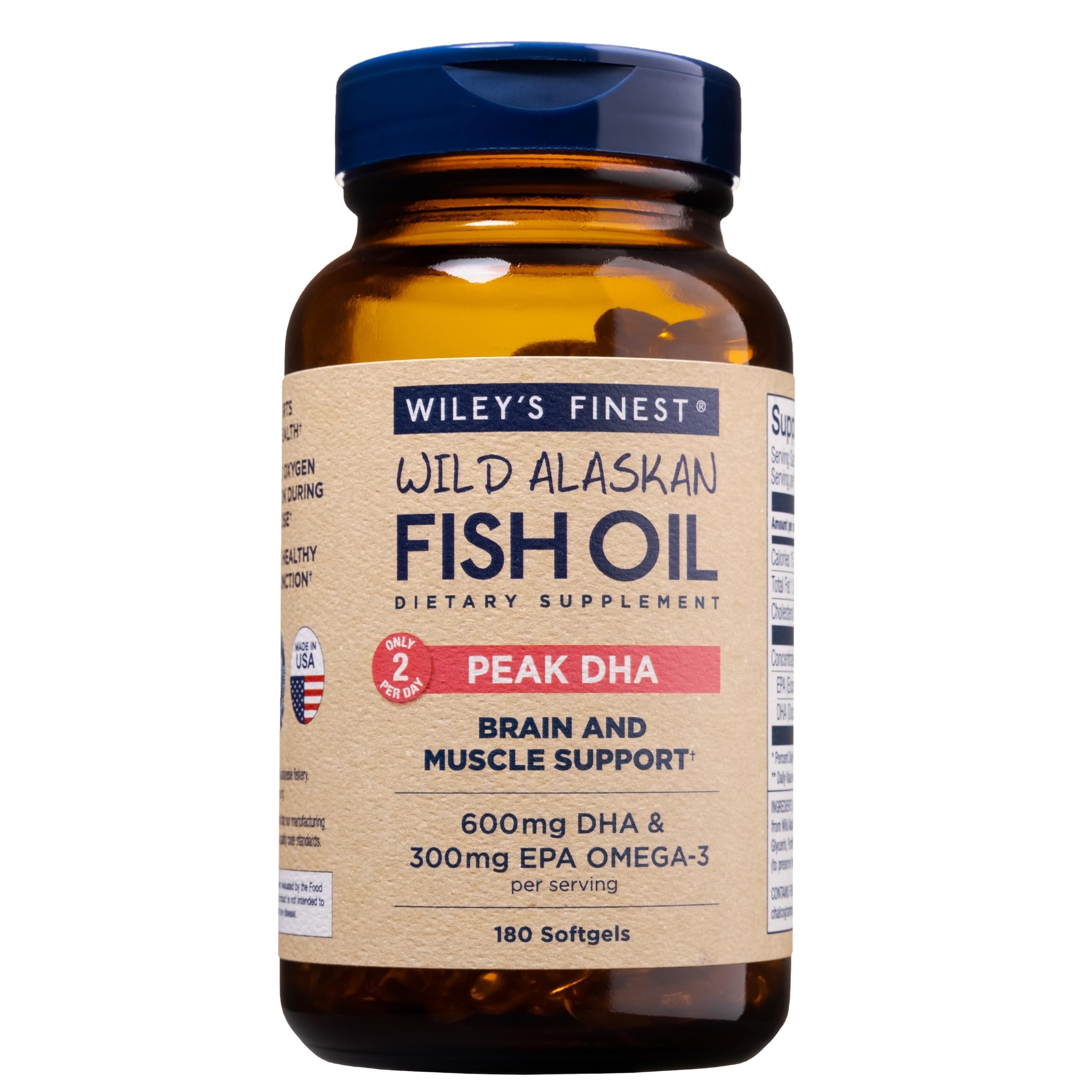 Wiley's Finest Peak DHA Omega-3 Fish Oil Supplement bottle front view