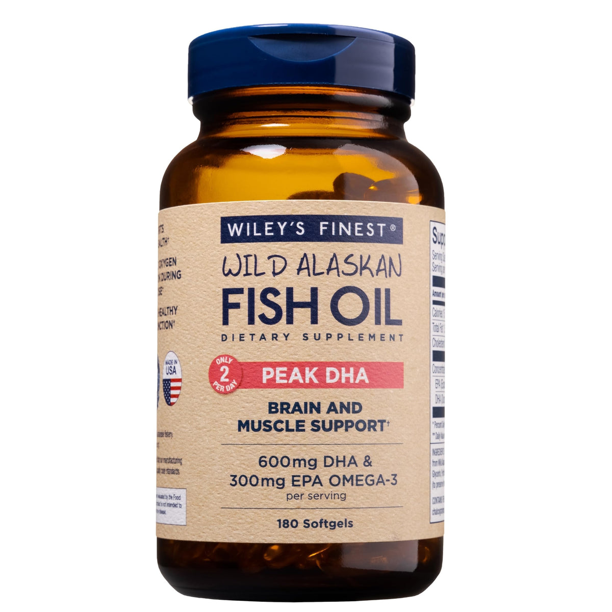 Wiley's Finest Peak DHA Omega-3 Fish Oil Supplement bottle front view